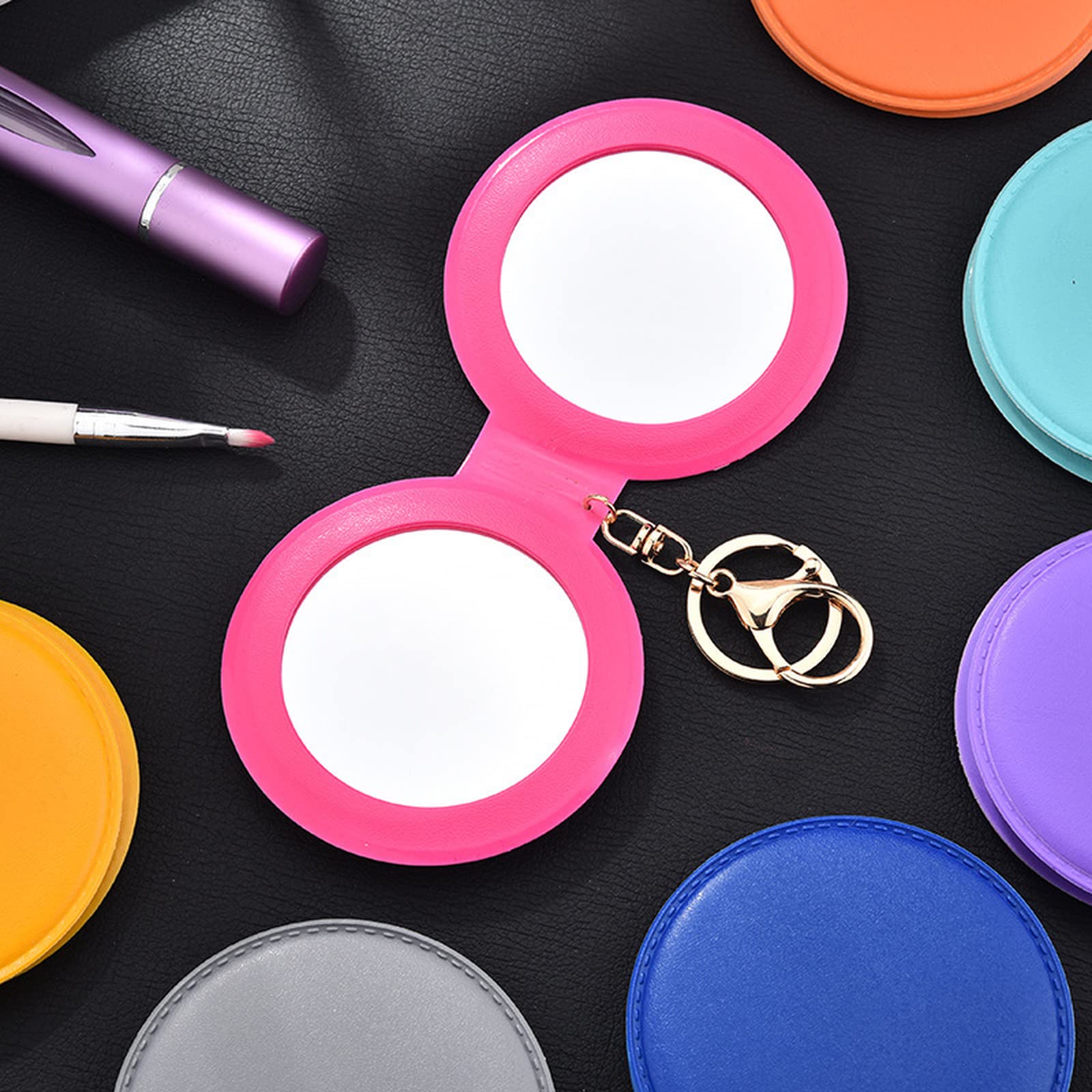 Portable Double-Sided Folding Makeup Mirror Keychain - Cute Travel Cosmetic Mirror for Purse, Bag & Car Keys | Perfect for On-the-Go Touch Ups, Travel Essentials & Gift Ideas