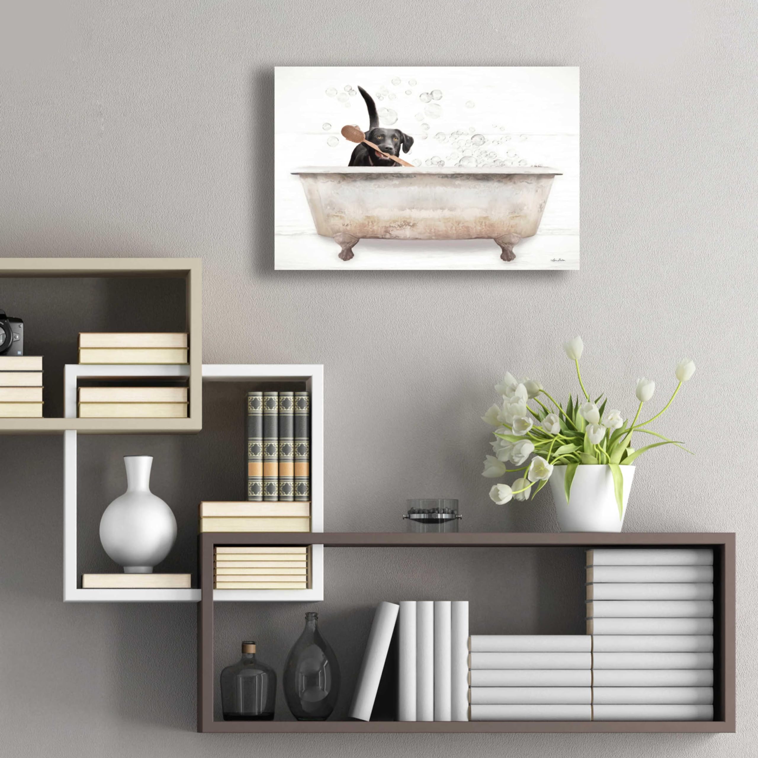 Epic Art 'Doggy Bubbles' by Lori Deiter - 24x16 Inch Acrylic Glass Wall Decor - Vibrant Modern Painting for Living Room, Bedroom & Office - Unique Gift for Dog Lovers & Art Collectors