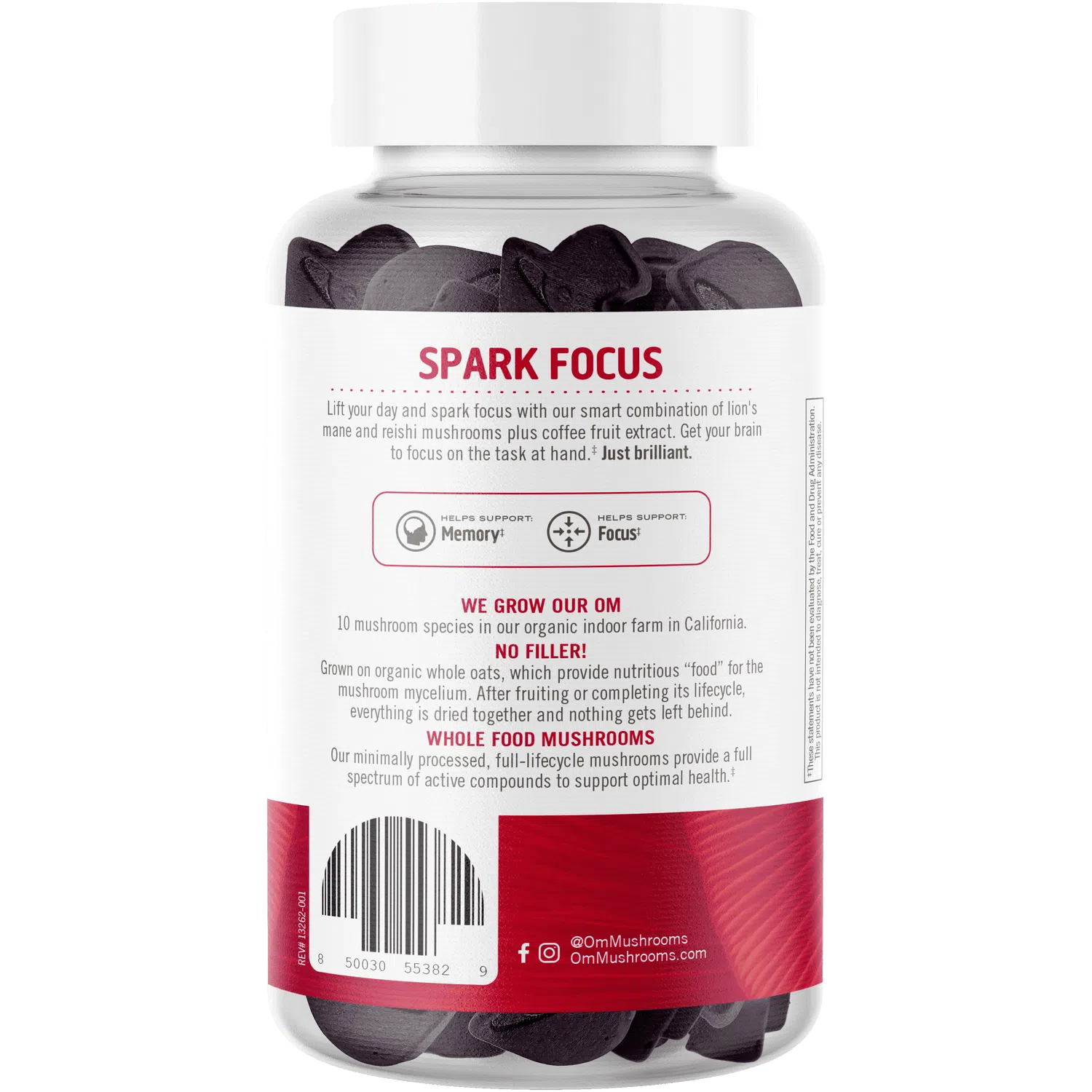 Om Brain Fuel+ Mushroom Gummies - Nootropic Supplement for Focus & Memory - Vegan Cognitive Support Gummies for Work, Study & Mental Clarity