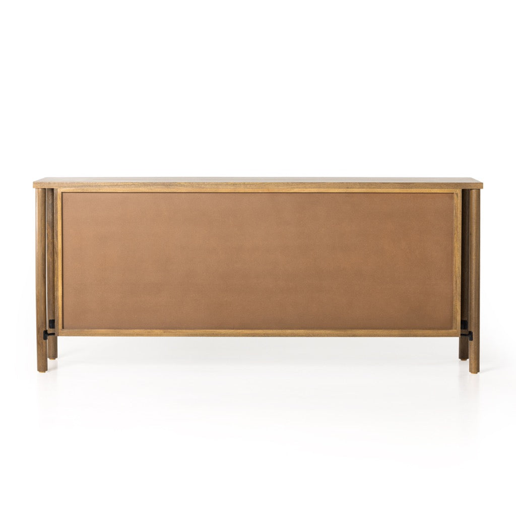 Veta Sideboard - Taupe Cane Rattan Console Table with 2 Drawers & Open Shelf - Mid-Century Modern Buffet Cabinet for Dining Room, Living Room & Entryway Storage