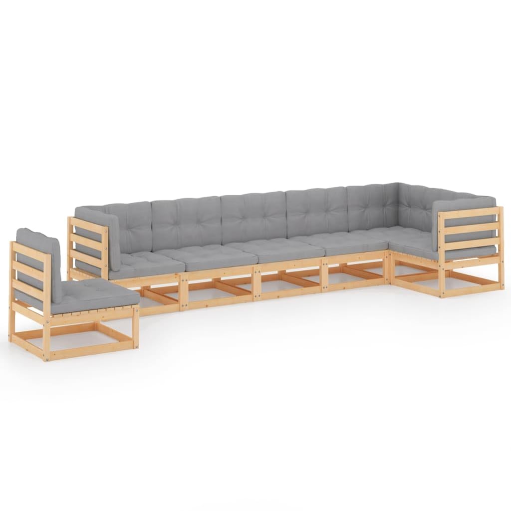 vidaXL 7-Piece Patio Lounge Set - Outdoor Garden Furniture, Sectional Sofa with Cushions & Corner Sofa in Retro Style - Solid Pine Wood for Backyard, Poolside & Terrace Relaxation