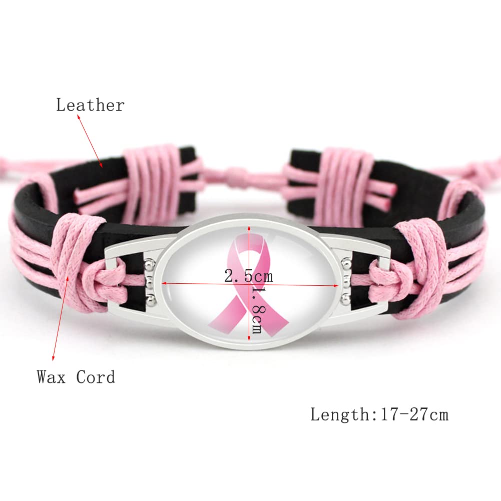 Pink Ribbon Leather Bracelet for Women - Handmade Woven Breast Cancer Awareness Jewelry, Fighter Gift for Survivors & Supporters - Perfect for Fundraisers, Awareness Events & Daily Wear