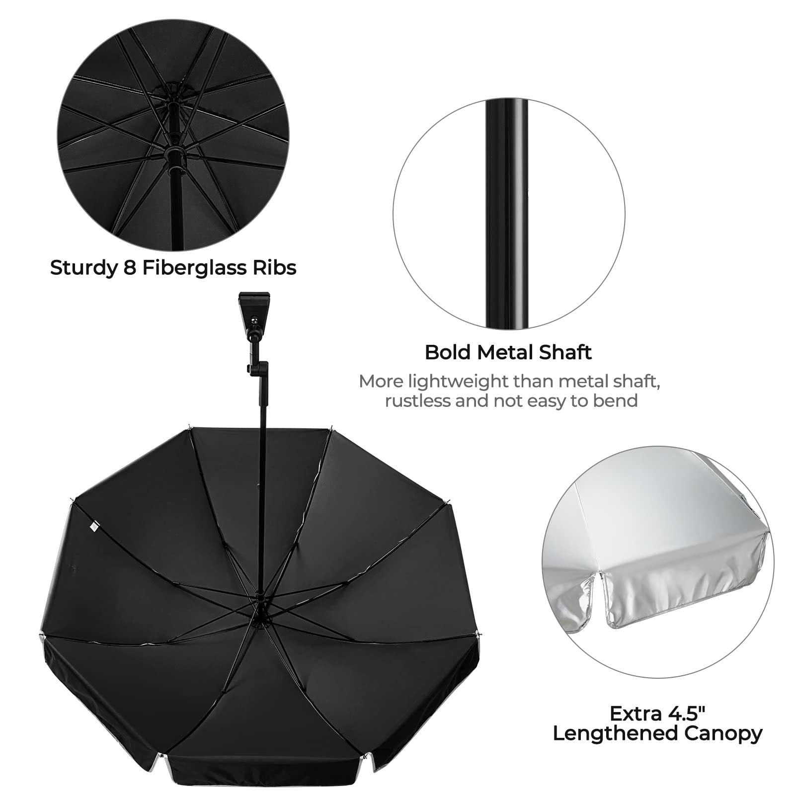 G4Free UPF 50+ Universal Adjustable Clamp-On Sun Umbrella for Outdoor UV Protection - Fits Strollers, Wheelchairs, Patio Chairs & Golf Carts - Perfect for Beach, Picnic, Camping & Golfing