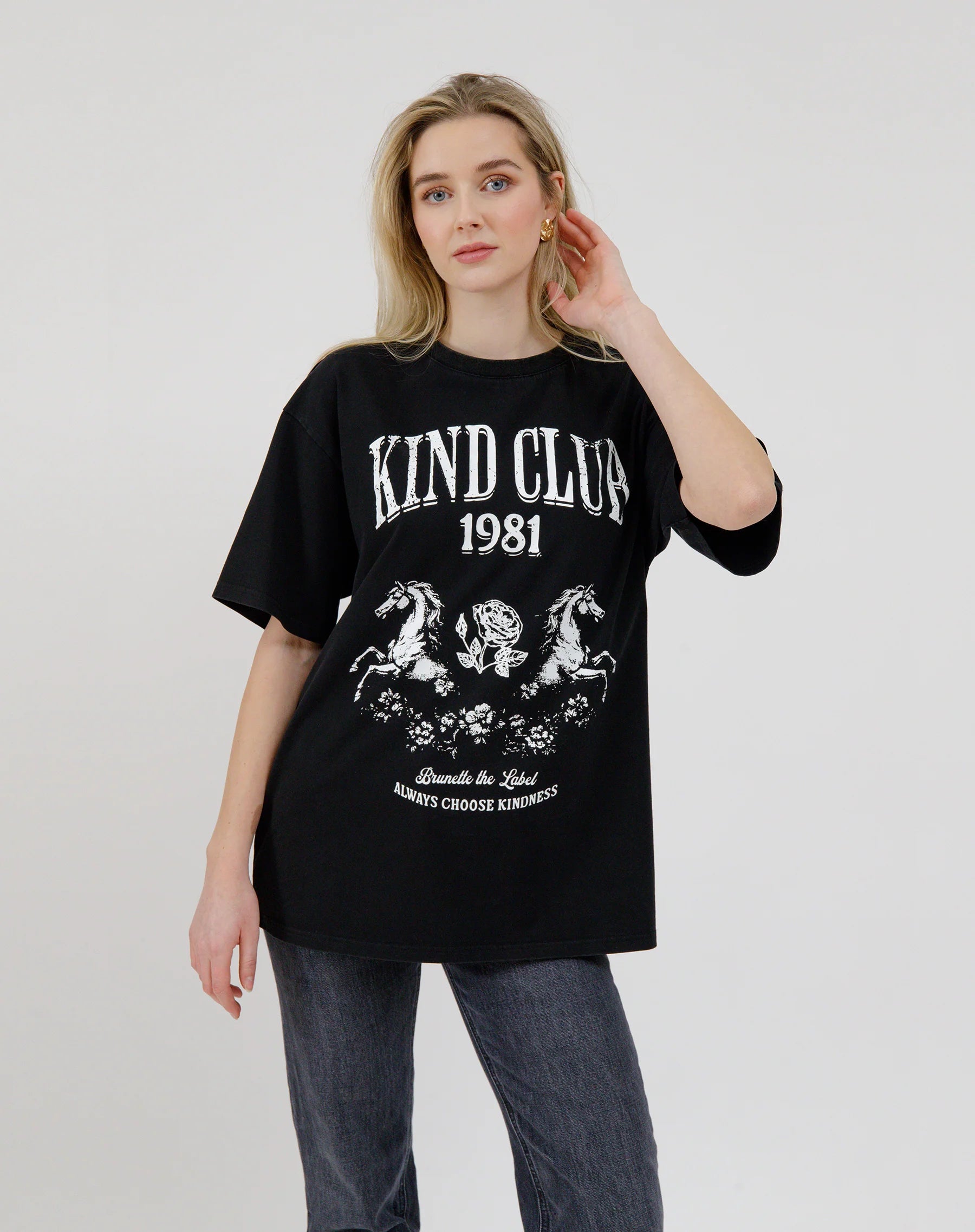 Brunette the Label Kind Club Tee - Soft Cotton Women's T-Shirt for Casual Wear & Everyday Comfort | Perfect for Outings, Lounging & Street Style