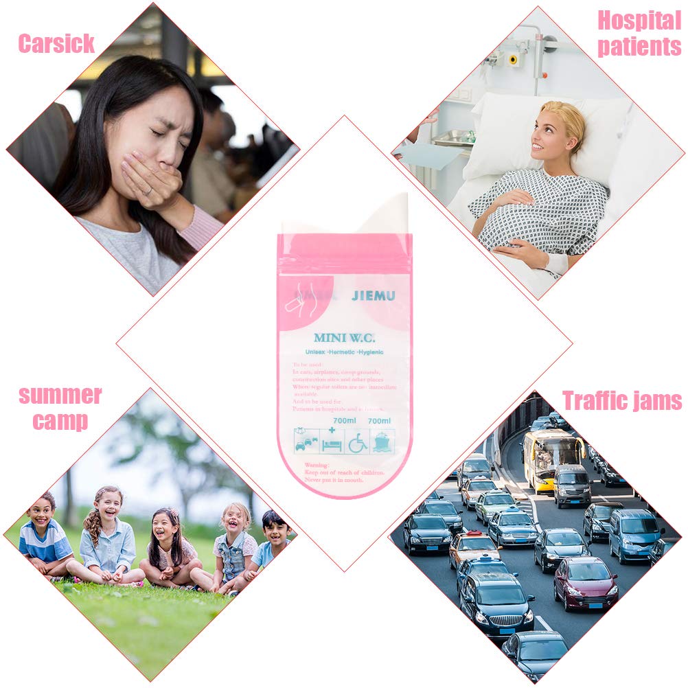 8 Pack Disposable Urine Bags for Travel & Emergency - Portable Pee Bags for Camping, Traffic Jams, Hospitals - Unisex Design for Men, Women & Kids - Ideal for Road Trips, Outdoor Adventures & Medical Needs (Pink)