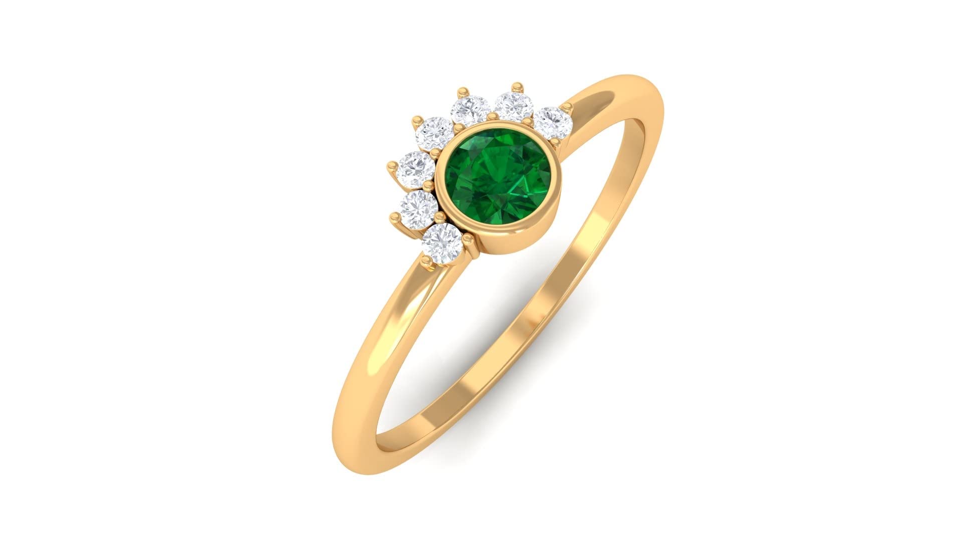 1/4 CT Emerald and Diamond Half Halo Ring - 14K Solid Gold Bezel Set Round Cut Green Emerald Birthstone Ring for Women | May Birthstone Jewelry, Anniversary & Wedding Gift | Perfect for Engagements, Romantic Dinners, Bridal Showers, Mother's Day, Valentine's Day & Holiday Gifts | Ideal for Everyday Elegance, Office Wear, Date Nights & Special Occasions