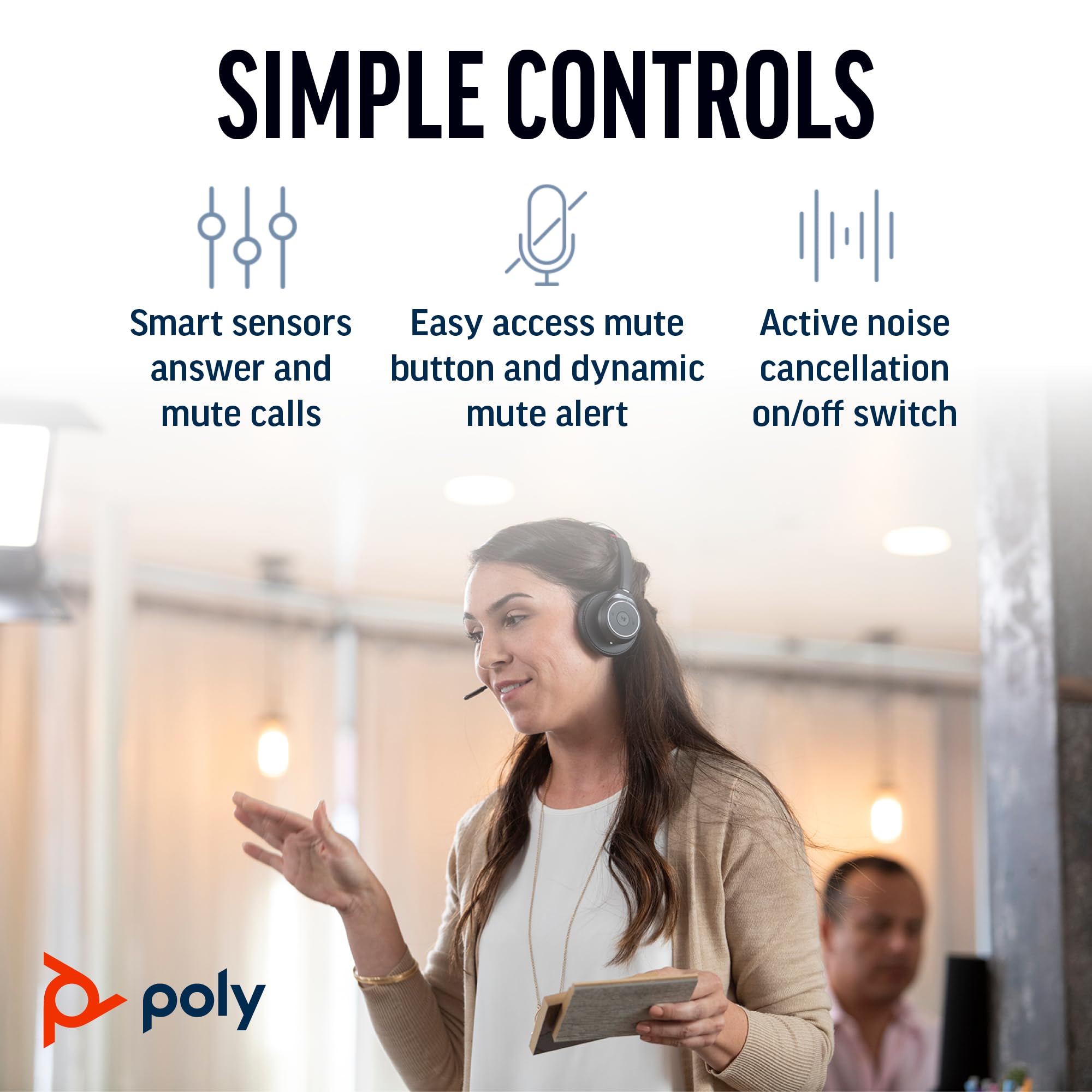 Poly Voyager Focus UC Wireless Headset with Charge Stand - Active Noise Canceling (ANC) Bluetooth Headphones for PC, Mac, Mobile - Certified for Microsoft Teams & Zoom - Perfect for Home Office, Remote Work & Online Meetings