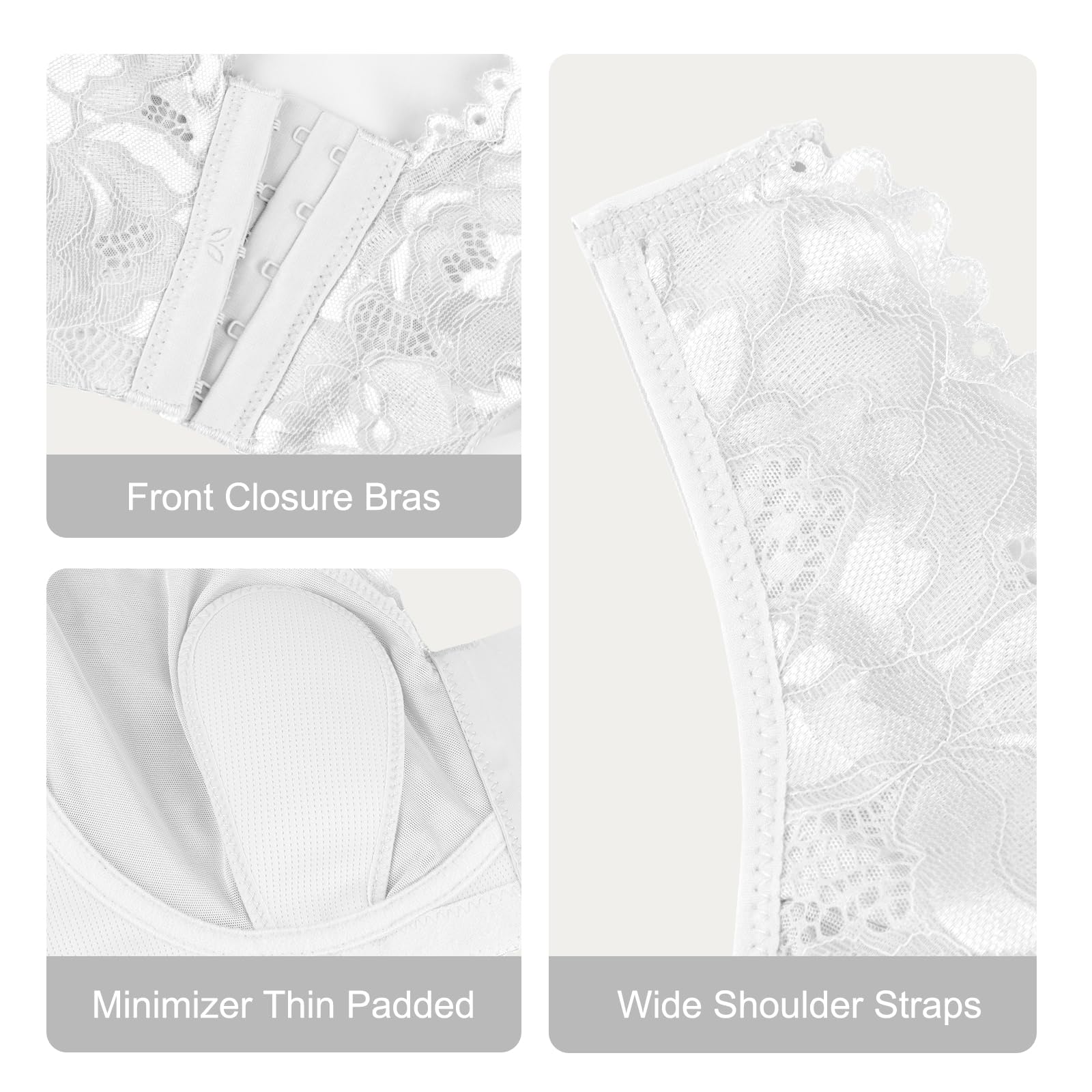 Front Closure Lace Bras for Women - Posture Support Wireless Seamless Bra with Smooth Back - Perfect for Everyday Comfort, Yoga & Workout Wear