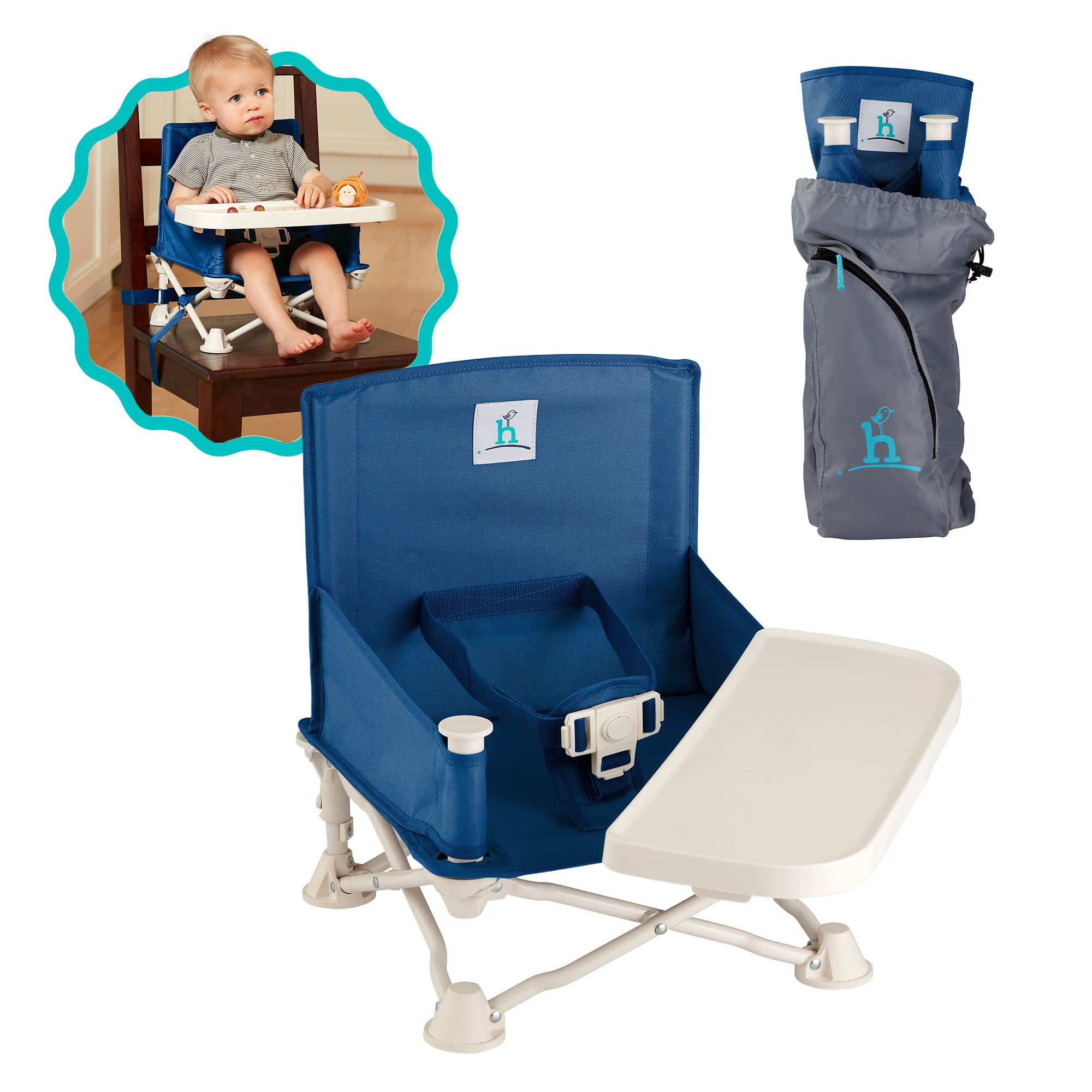 Hiccapop OmniBoost Travel Booster Seat with Tray - Portable Folding Baby High Chair for Dining, Travel, Camping & Beach | Secure Tip-Free Design with Straps | Perfect for Restaurants, Outdoor Picnics & Family Gatherings