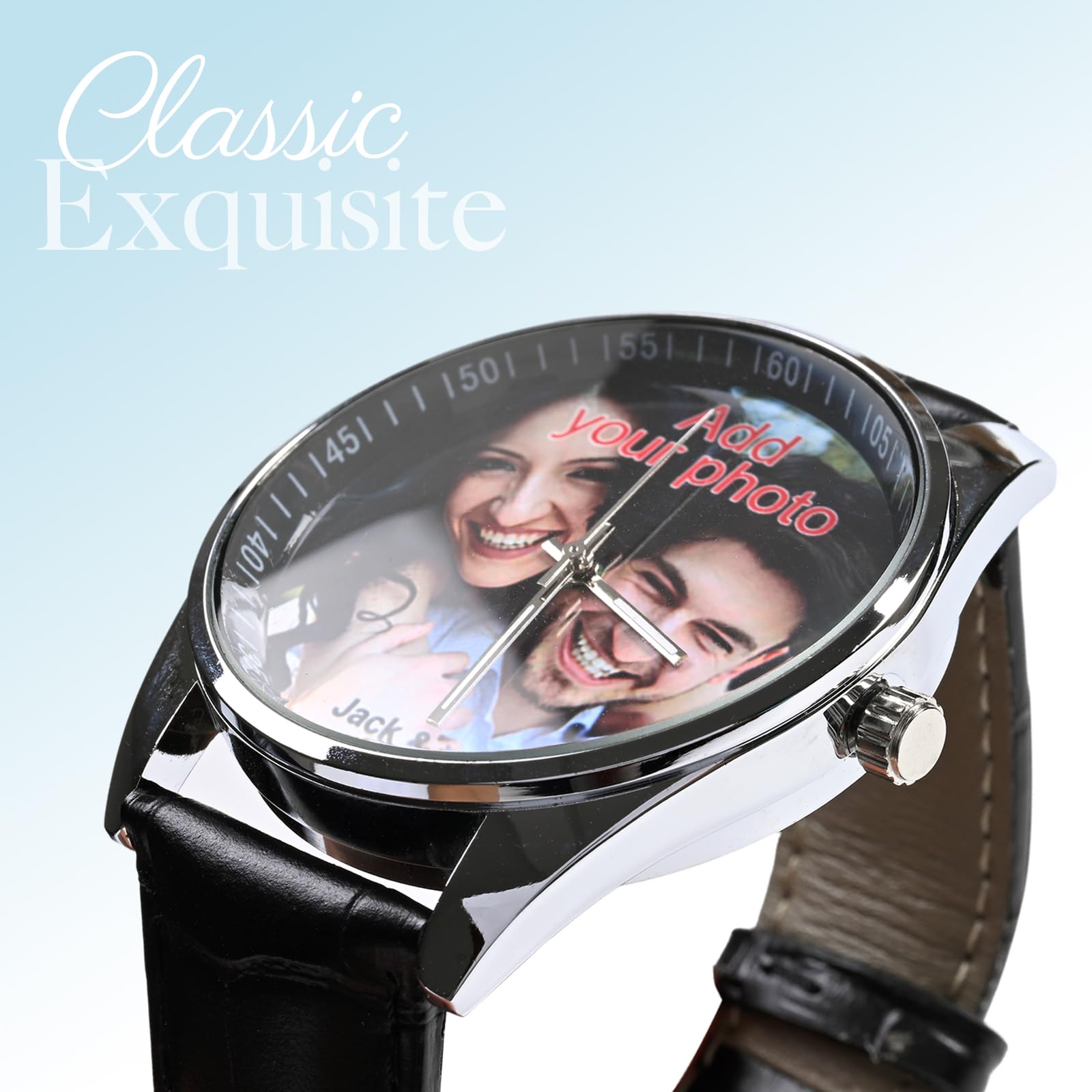 Custom Photo Watches for Men - Personalized Engraved Leather Watch for Boyfriend, Husband, Dad - Perfect Anniversary, Birthday, Valentine's Gift - Ideal for Weddings, Date Nights & Special Occasions