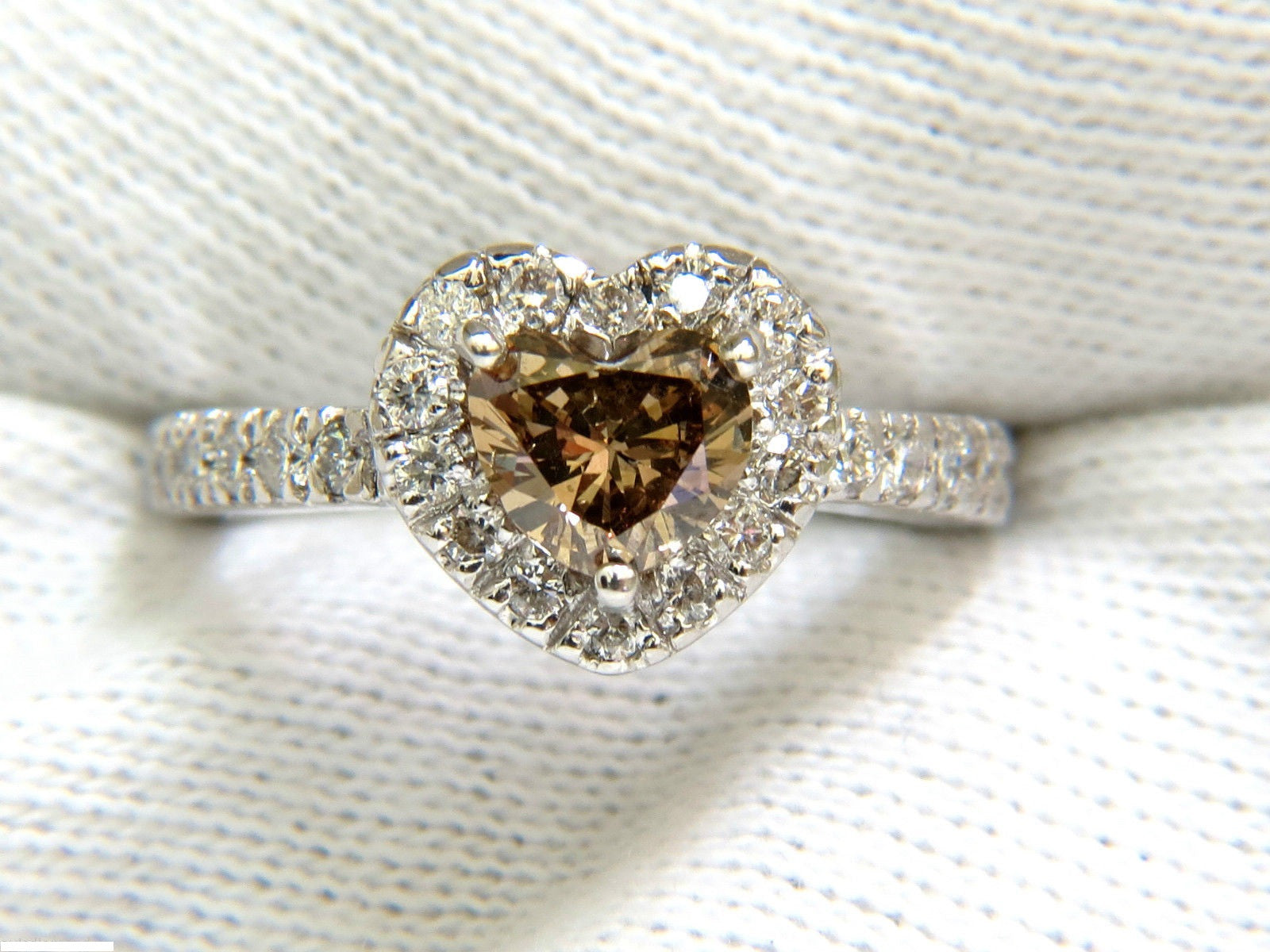 1.37CT Natural Fancy Bright Brown Heart Cut Halo Diamond Ring in 14KT Gold VS Clarity - Perfect for Engagement, Anniversary & Romantic Gifts