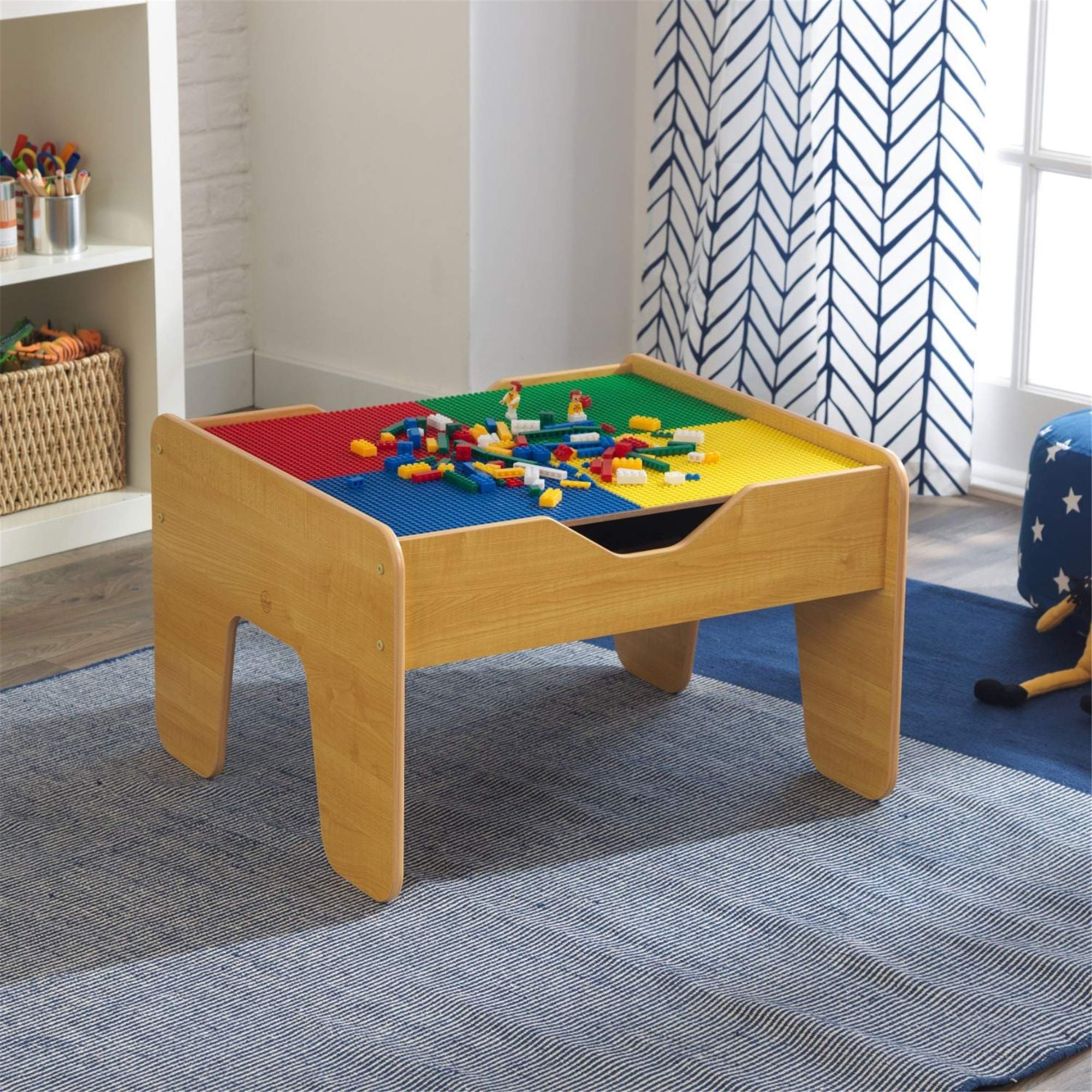 KidKraft 2-in-1 Kids Activity Table with Chalkboard & Storage - Natural Wooden Play Table for Toddlers - Perfect for Arts, Crafts & Learning Activities at Home or Preschool