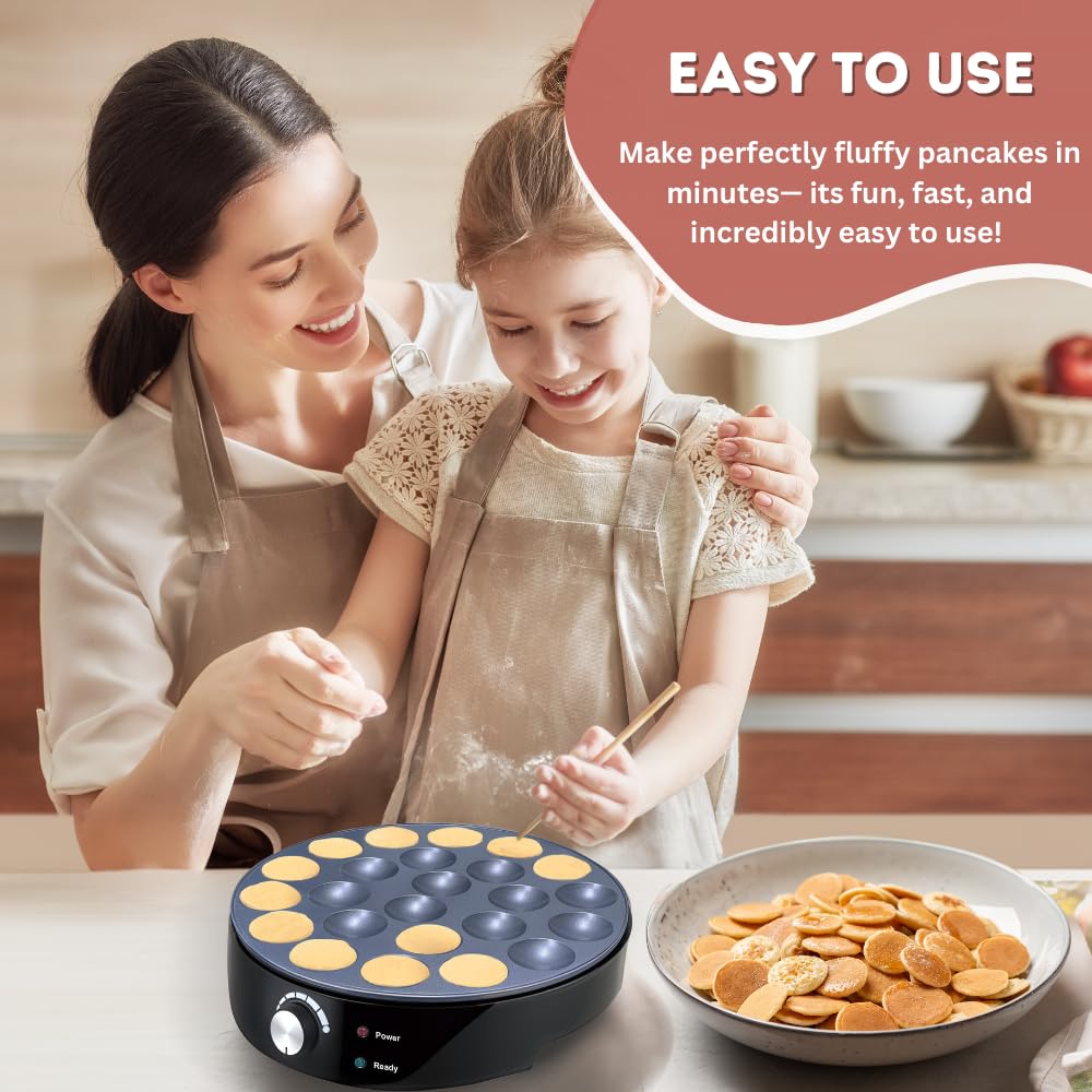 24PCS Mini Pancake Maker Machine - Nonstick Electric Dutch Pancakes Griddle with Adjustable Heat - Multi-Use Poffertjes Pan for Home & Restaurants - Perfect for Breakfast, Desserts & Party Snacks - Easy to Use & Clean
