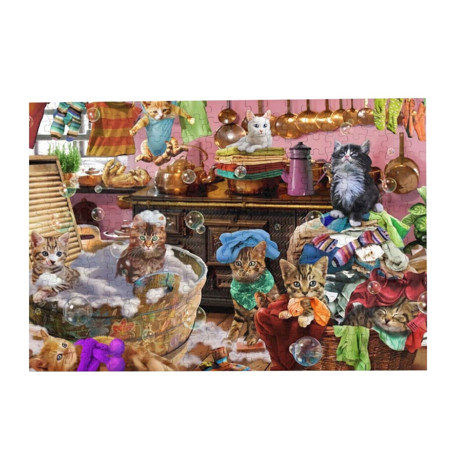 300 Piece Wooden Jigsaw Puzzle for Adults & Kids - Large Piece Cat Puzzle Game, Creative Wall Art & Home Decor Gift - Stress Relief & Family Fun Activity