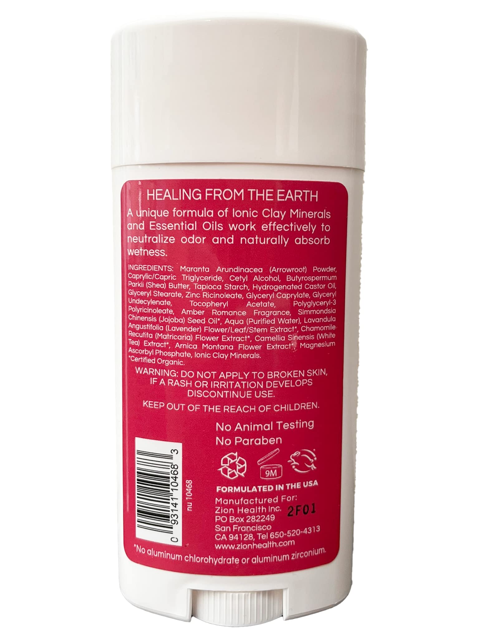 Zion Health Natural Clay Dry Deodorant Stick - Sweet Romance Scent, 2.8 oz | Aluminum-Free, Vegan & Cruelty-Free | Perfect for Daily Use & Sensitive Skin