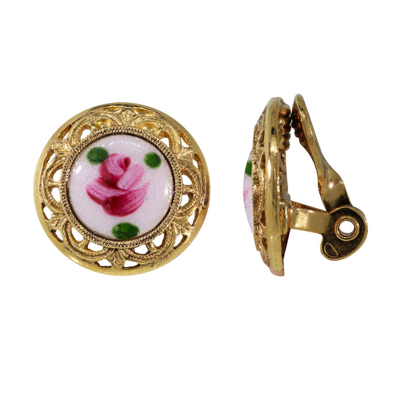1928 Vintage Pink Rosebud Clip-On Earrings for Women - Handmade Artisan Jewelry - Perfect for Weddings, Parties & Special Occasions