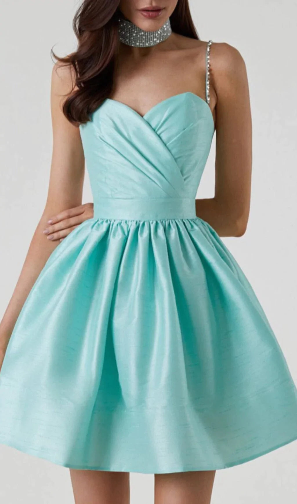 Mint Green Diamond Suspender Dress for Women - Elegant & Stylish Party Wear for Weddings, Dates & Special Occasions