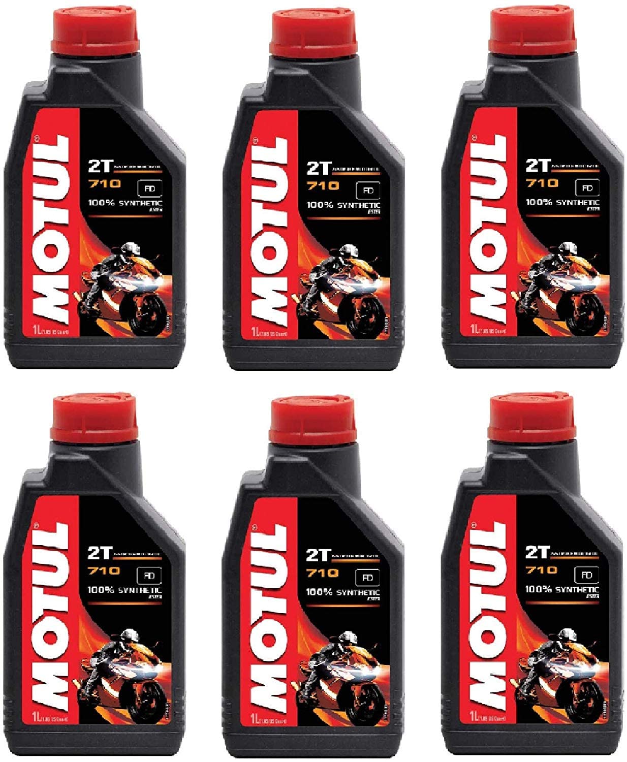 Motul 104034 710 2T Motor Oil - 6 Pack (1-Liter Bottles) - High Performance 2-Stroke Engine Oil for Motorcycles, ATVs, and Dirt Bikes - Ideal for Racing, Off-Road, and Recreational Use