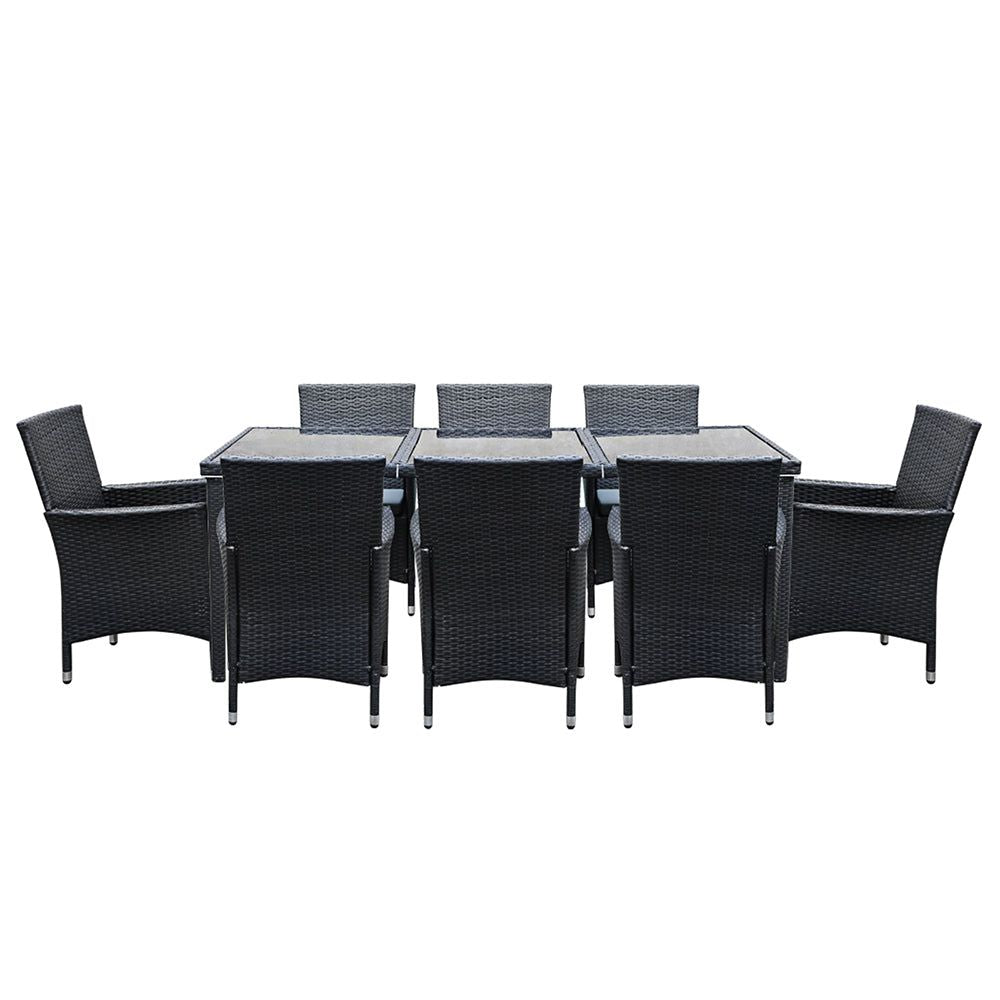 Gardeon 9-Piece Outdoor Dining Set in Black - Perfect for Patio, Garden & Backyard Entertaining