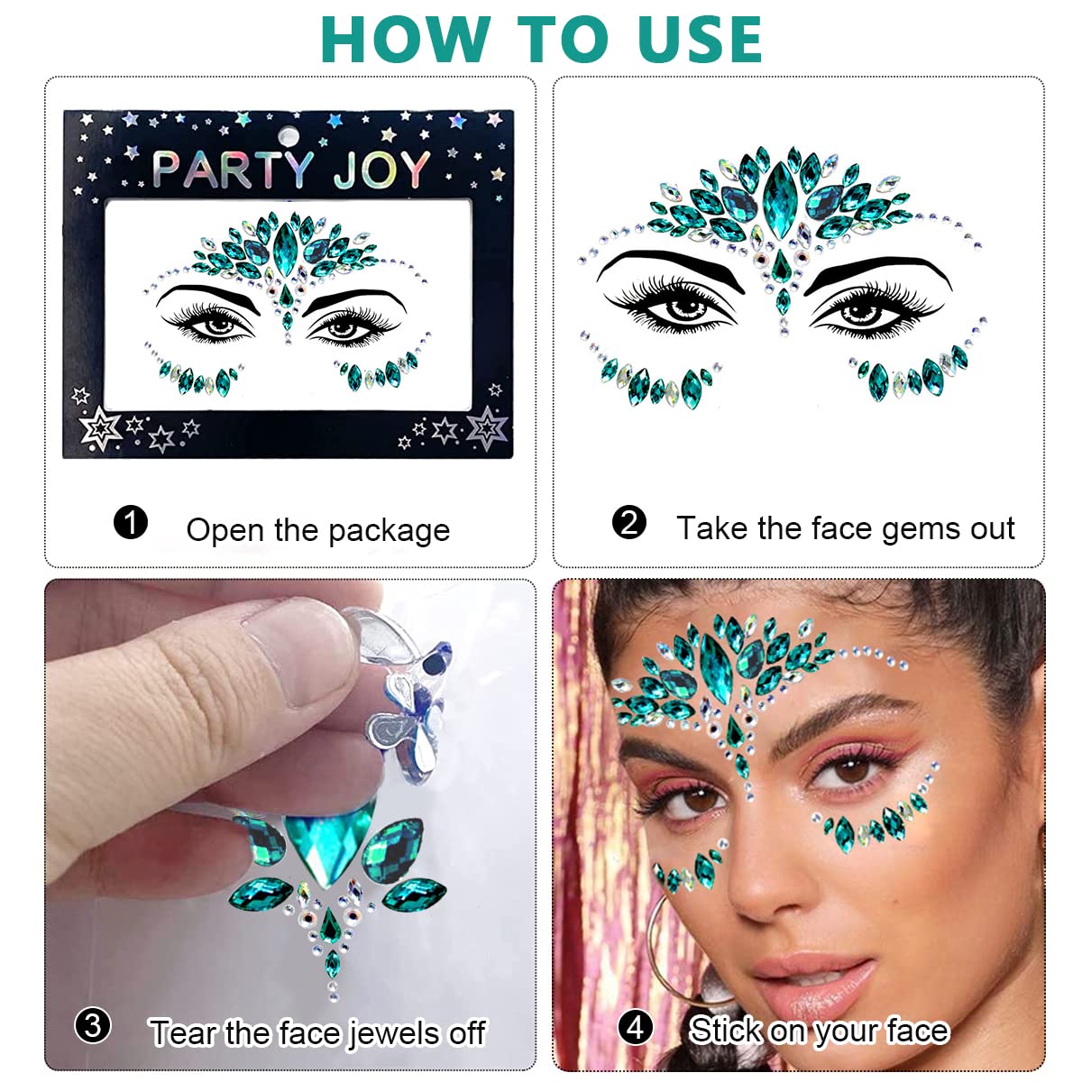 MAYCREATE® Rhinestone Face Stickers - Peacock Princess Design for Makeup Artists & Body Art | Acrylic Gem Temporary Face Jewels for Festival, Performance, Halloween & Cosplay | Waterproof & Hypoallergenic