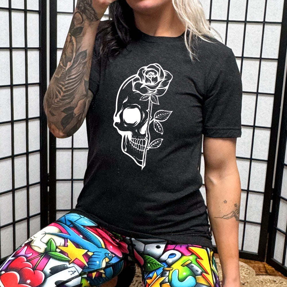 Skull Rose Graphic T-Shirt for Men & Women | Gothic Unisex Tee for Casual Wear, Street Style & Halloween Outfits