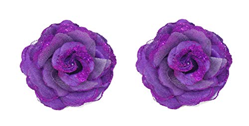 Majik Beautiful Purple Glitter Artificial Flower Hair Clip for Women & Girls - 10g Pack of 1 | Perfect for Casual Wear, Parties, Weddings & Special Occasions