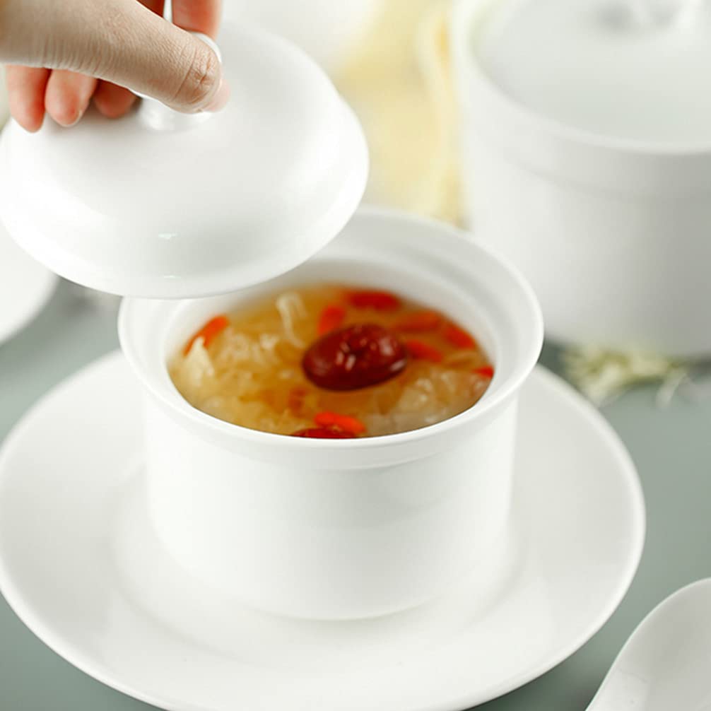 YARDWE 4-Inch Ceramic Custard Cups with Lids - Small Steaming Soup Bowls for Egg Custard, Medicinal Bird's Nest, and Stews - Perfect for Home Kitchen, Dessert Making, and Healthy Tonic Preparation