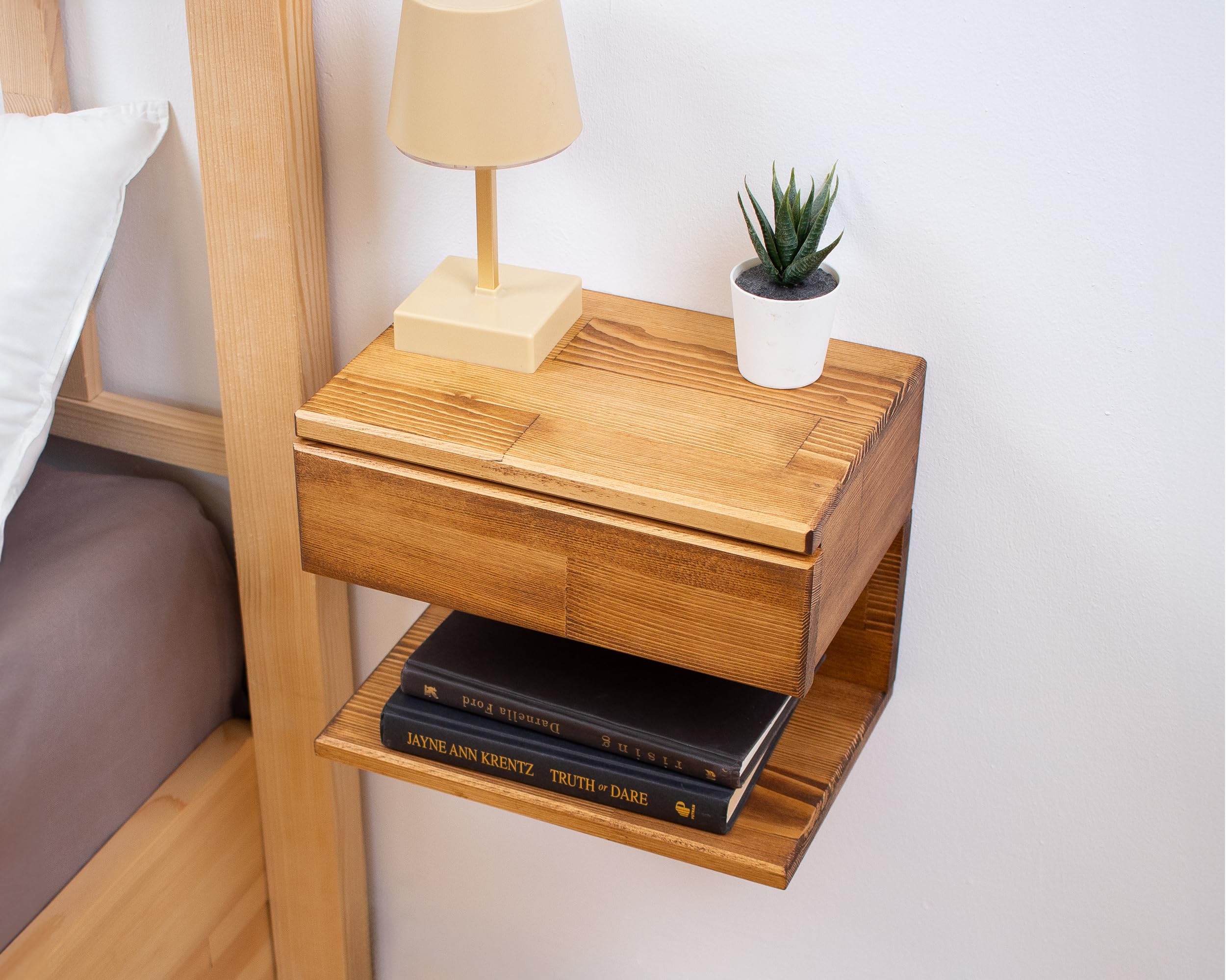 Floating Nightstand with Storage Drawer - Handmade Wood Bedside Shelf, End Table or Accent Table for Small Spaces - Perfect for Apartments, Dorms & Modern Bedrooms (Cape Town Design)