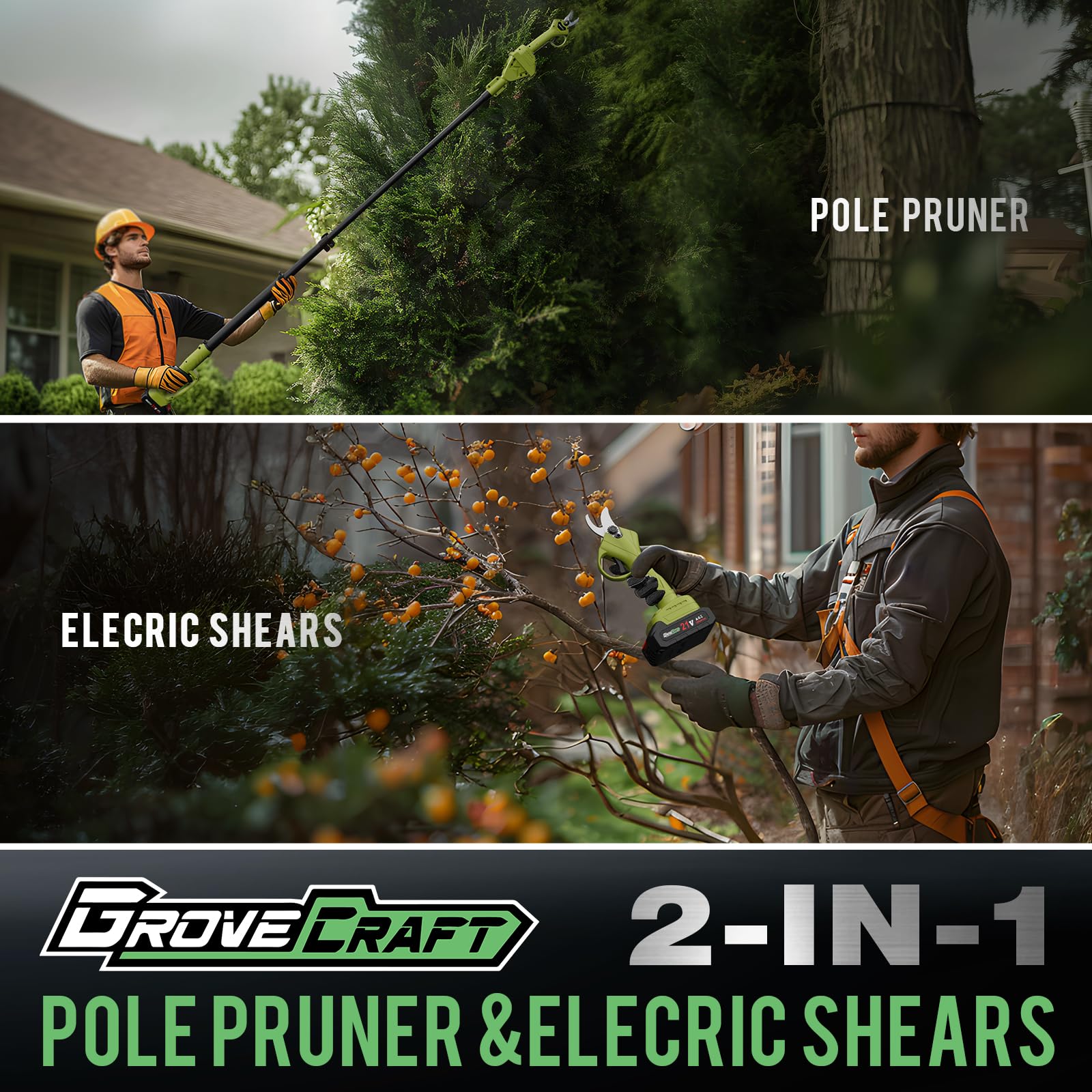 20V 2-in-1 Brushless Cordless Electric Pole Pruning Shear with Battery & Fast Charger - 13ft Reach, 1-Inch Cutting Diameter - Perfect for Tree Trimming, Garden Maintenance & Landscaping