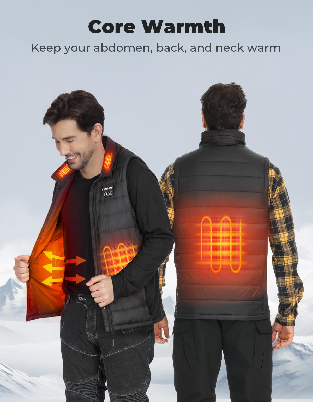 KEMIMOTO Lightweight Heated Vest for Men - Rechargeable Battery-Powered Hunting Jacket with Heating Pads | Electric Warming Vest for Winter Outdoor Activities, Camping & Hiking | Perfect Gift for Men