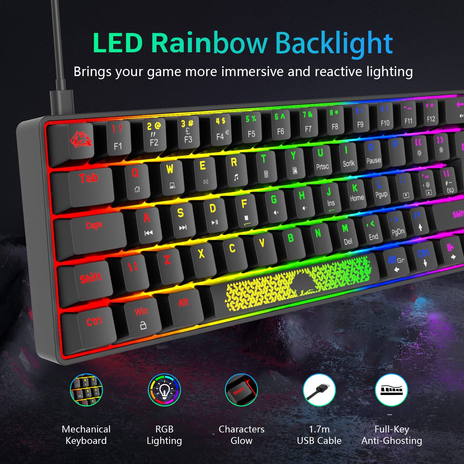 60% Wired Mechanical Gaming Keyboard & RGB Gaming Mouse Set with Blue Switches, UK Layout, 6400 DPI, Includes Mouse Pad - Perfect for PC & Mac Gamers (Black) - Ideal for Esports, Streaming & Office Work
