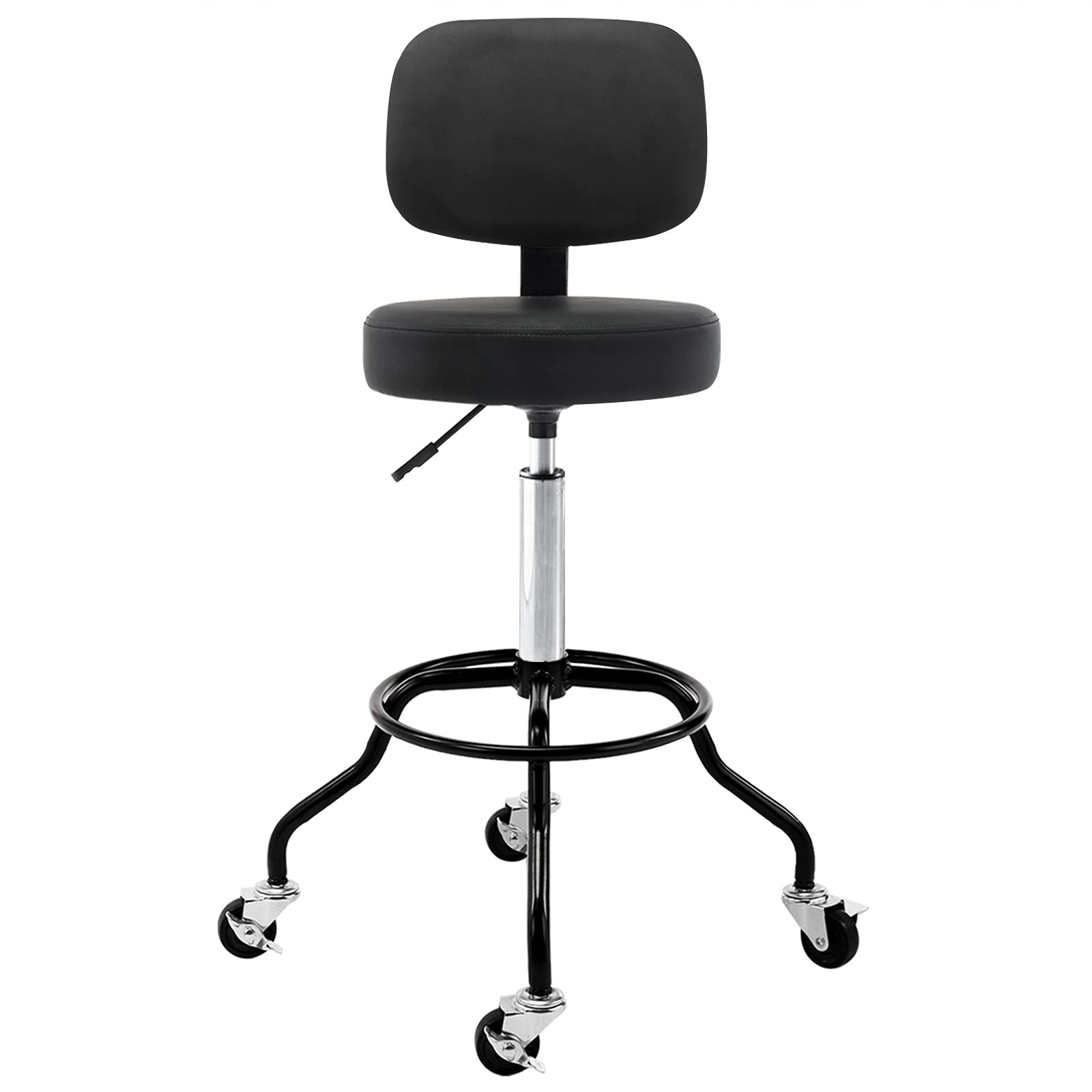 CoVibrant Heavy Duty Adjustable Swivel Shop Stool - Lockable Cushioned Seat with Ergonomic Backrest & Wheels - Perfect for Garage, Workshop, and Workbench Use