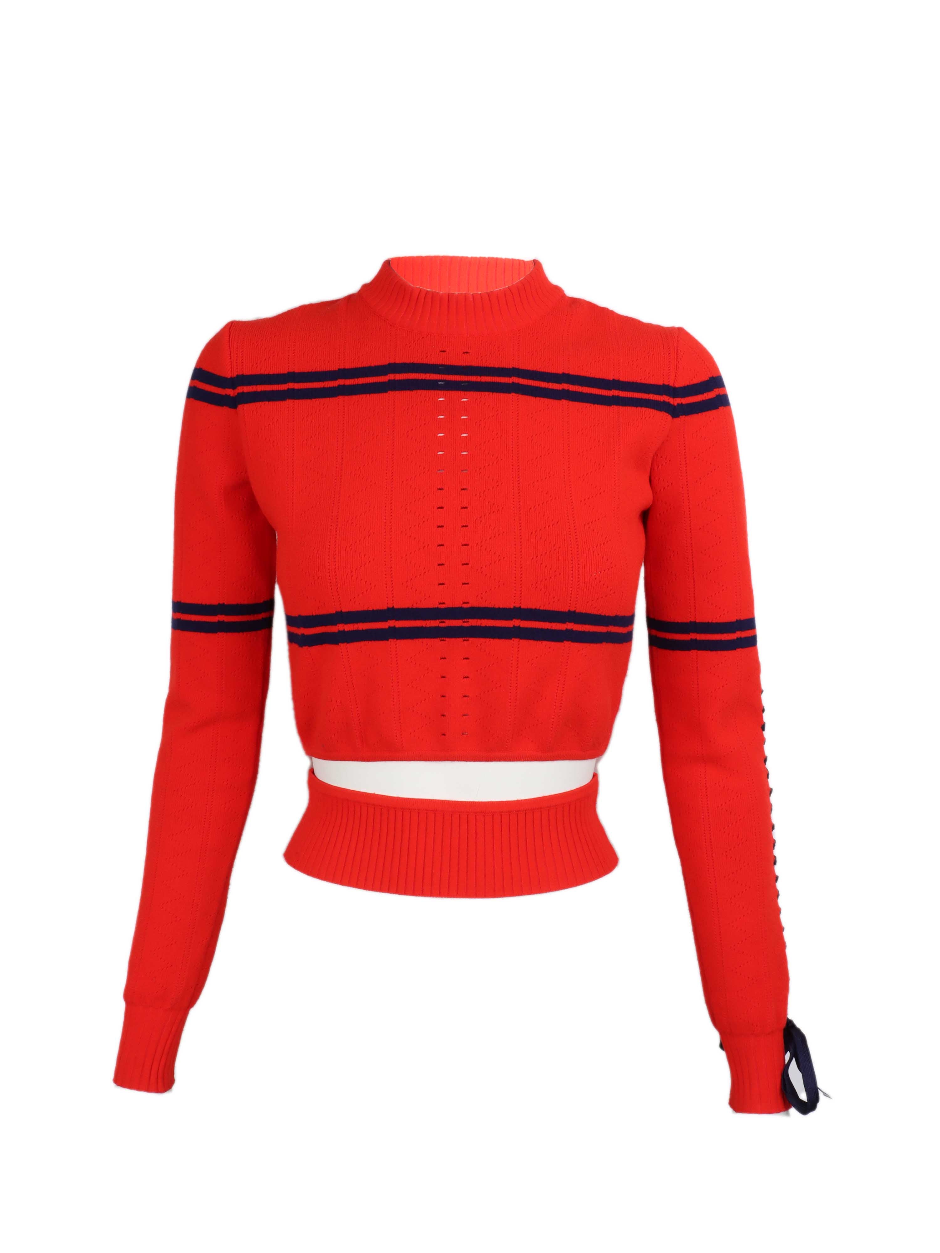Fendi Red Cropped Knitted Sweater for Women | Soft Cashmere Blend Winter Pullover | Perfect for Holiday Parties & Casual Outings