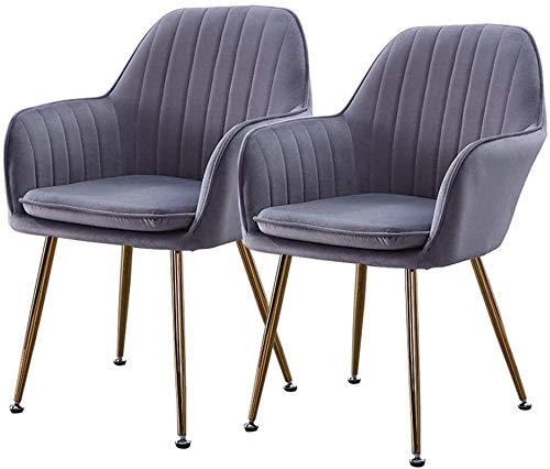 Vintage Velvet Dining Chairs Set of 2 - Grey Upholstered Armchairs with Metal Legs for Living Room, Bedroom, Kitchen | Elegant Home Decor & Comfortable Seating for Dining & Relaxing
