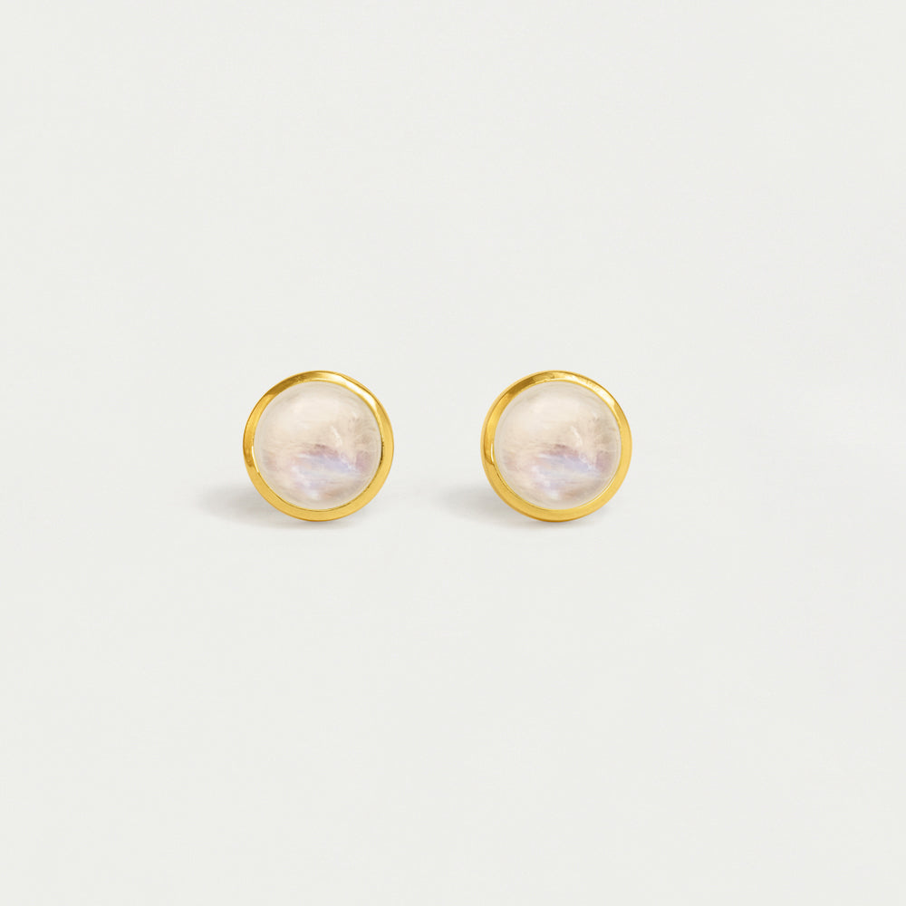 Rainbow Moonstone Stud Earrings - Sterling Silver Midi Hoop Earrings for Women | Perfect for Everyday Wear, Gift Giving & Special Occasions