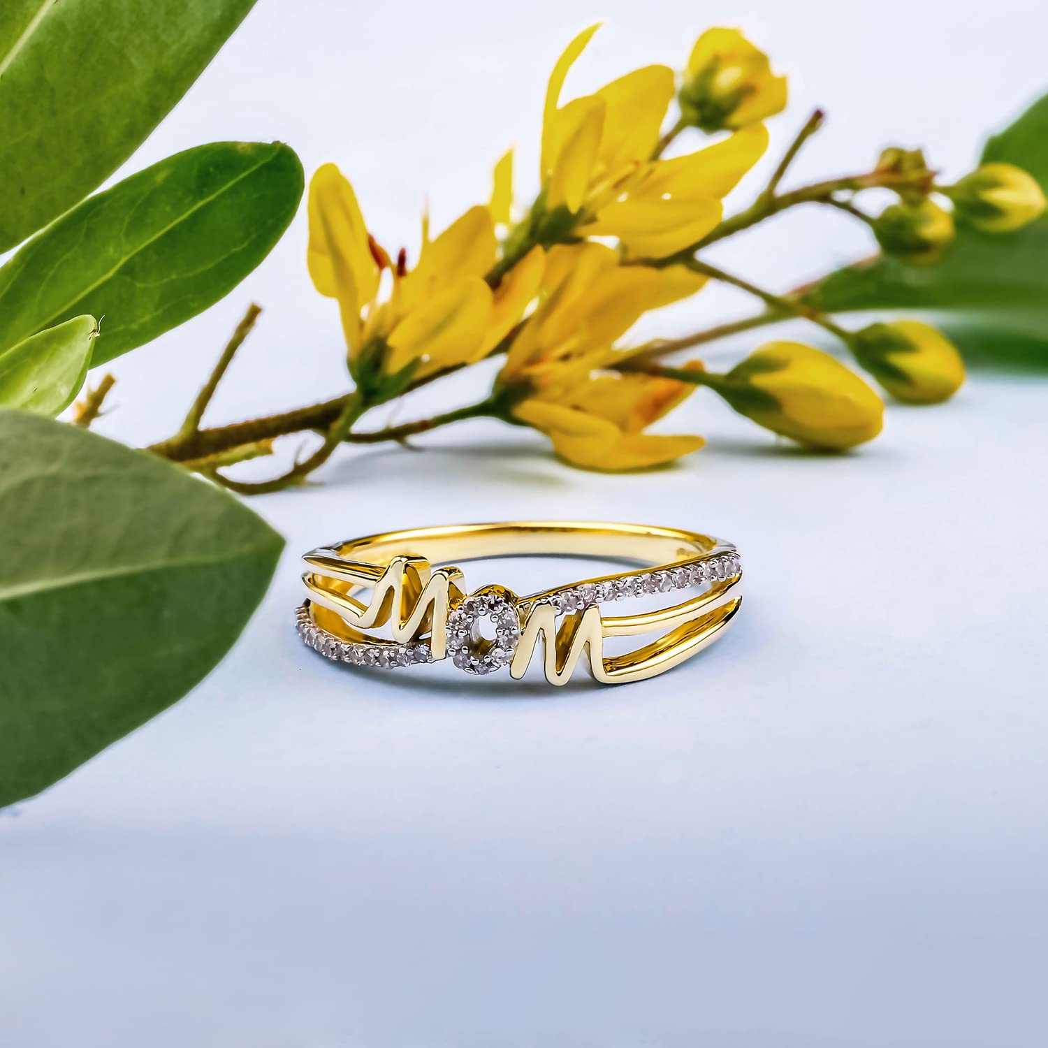 1/10ct Diamond Mother's Ring for Women in 10K/14K Yellow Gold - Elegant Birthday & Mother's Day Jewelry Gift for Mom - Perfect for Anniversaries, Special Occasions & Everyday Wear