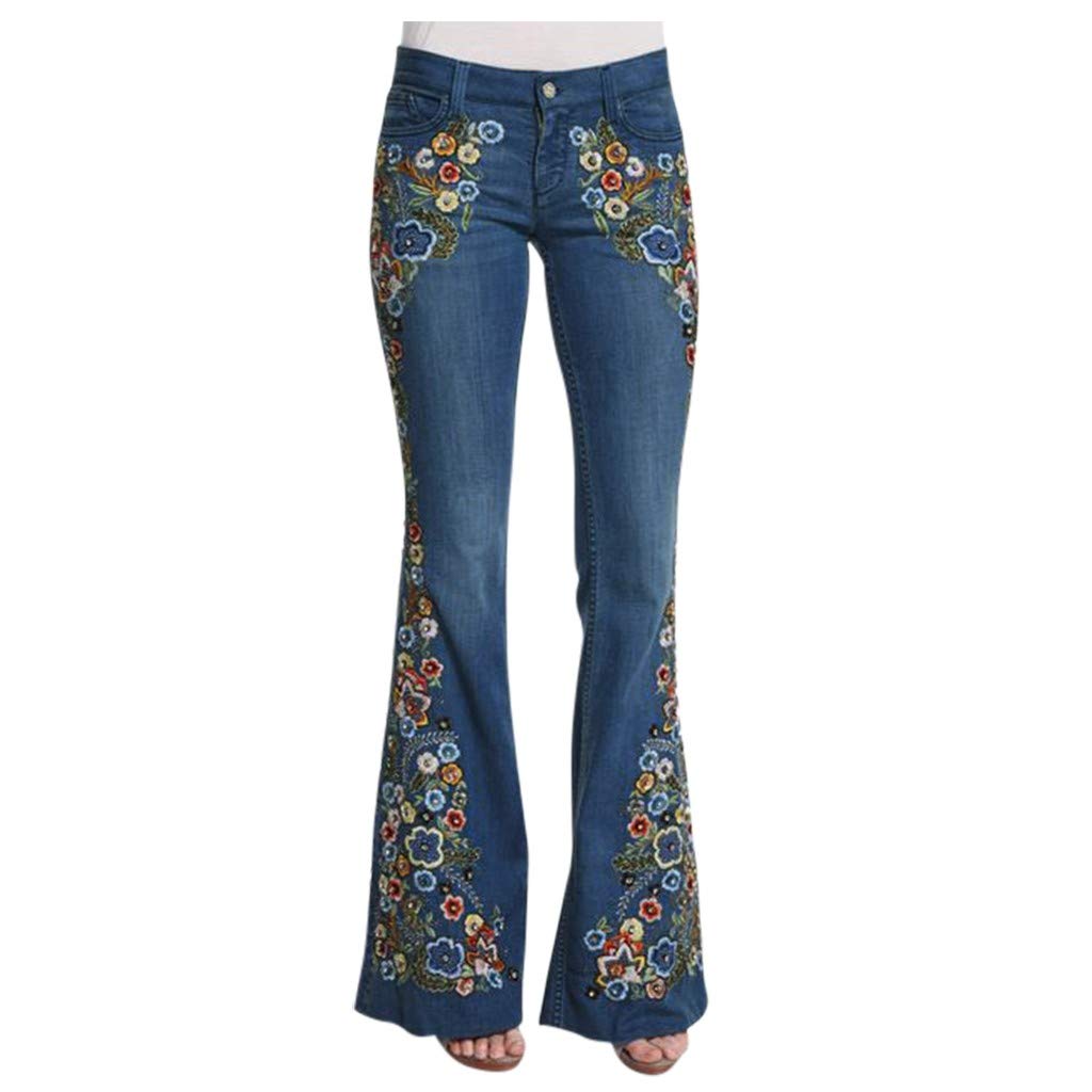 Women's Flare Denim Jeans - Comfy Bell Bottom & Embroidery for Casual Outfits