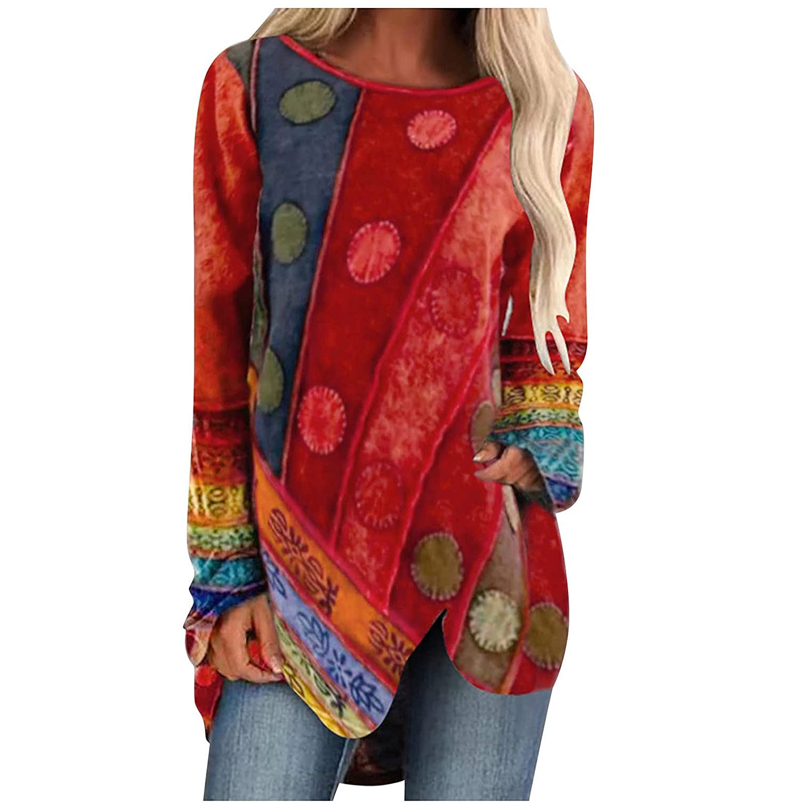 Women's Vintage Long Sleeve Blouse - Loose Western Tunic Top for Leggings | Casual & Dressy Outfits