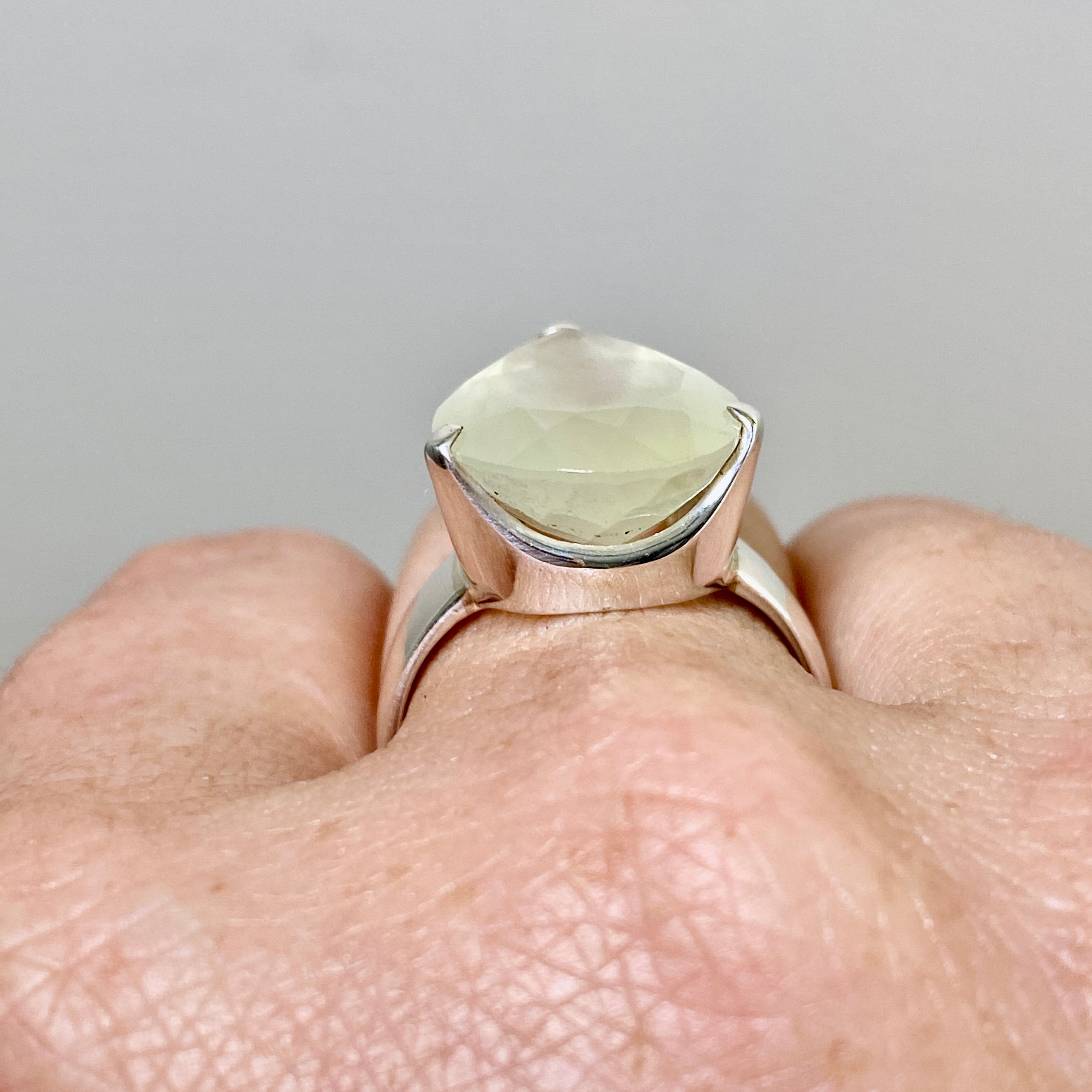 Prehnite Teardrop Faceted Ring Size 8.5 - Dainty Green Gemstone Jewelry for Women - Perfect for Weddings, Parties & Everyday Elegance
