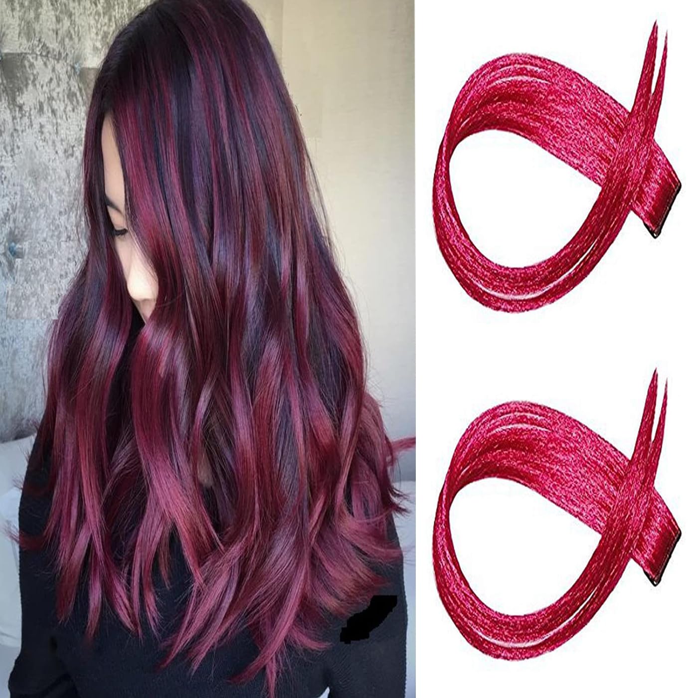 INAAYA Temporary Hair Highlight Color Extensions for Women & Girls - Magenta Streaks (Set of 2) | Perfect for Weddings, Birthday Parties & Cosplay