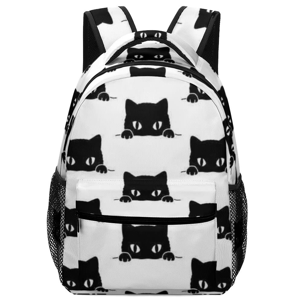 Vintage Black and White Cat Pattern Backpack - 16.5 Inch Laptop Backpack for School, College, Hiking & Travel - Unisex Diaper Bag & Daily Use Backpack for Men & Women | Perfect for Work, Commute & Outdoor Adventures
