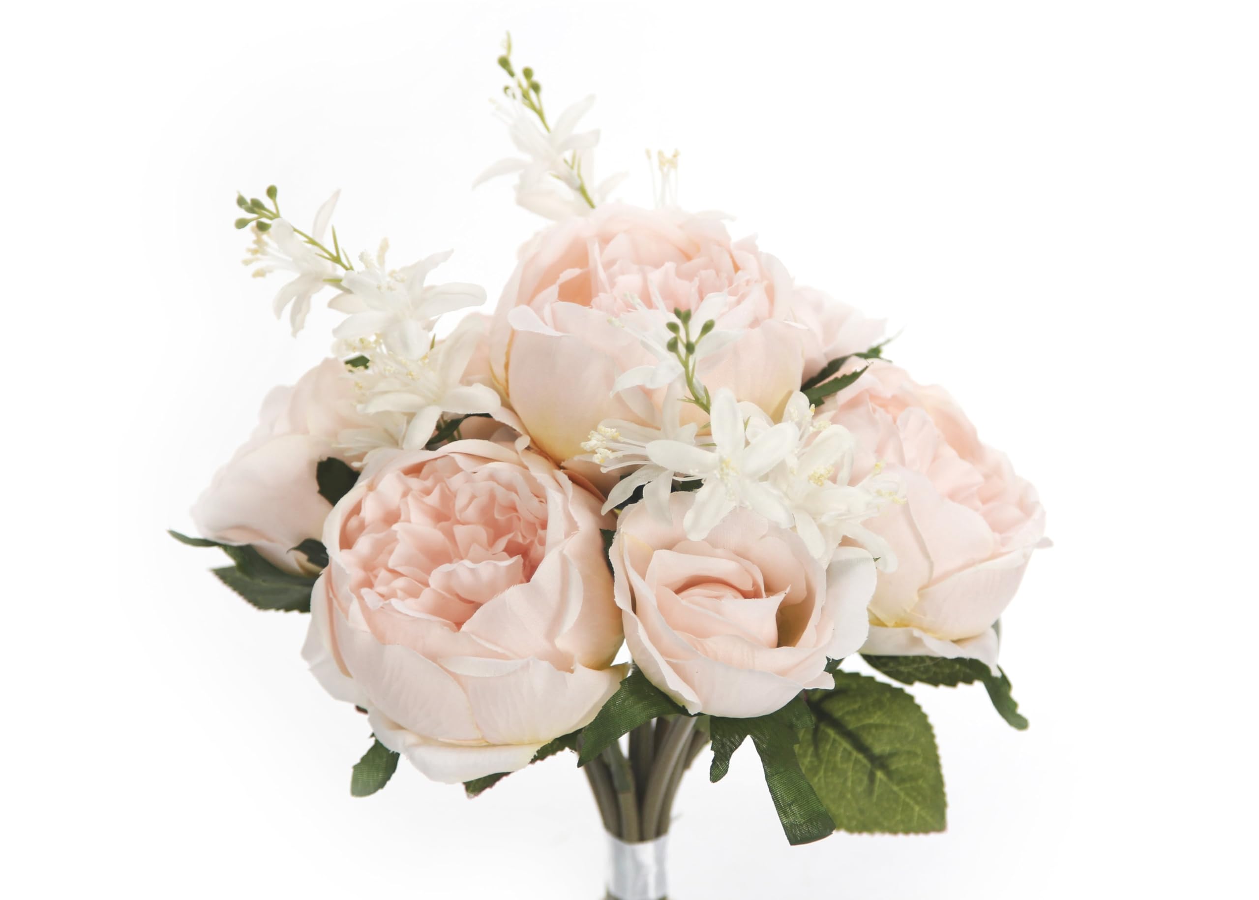 English Rose Silk Flower Bouquet Blush - Realistic Artificial Floral Arrangement for Weddings, Home Decor & Centerpieces