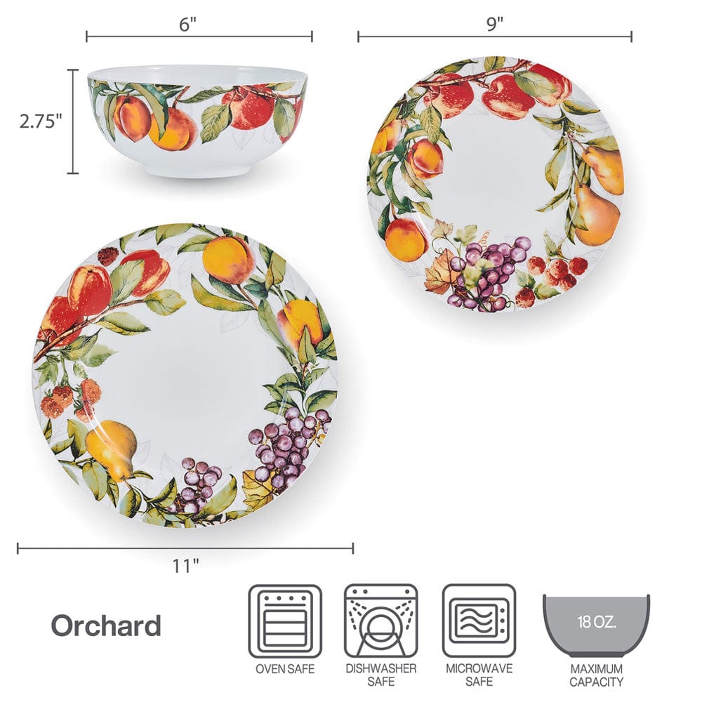 Orchard 12-Piece Dinnerware Set - Porcelain Plates, Bowls & Mugs for 4 People - Elegant Tableware for Everyday Dining, Dinner Parties & Family Gatherings