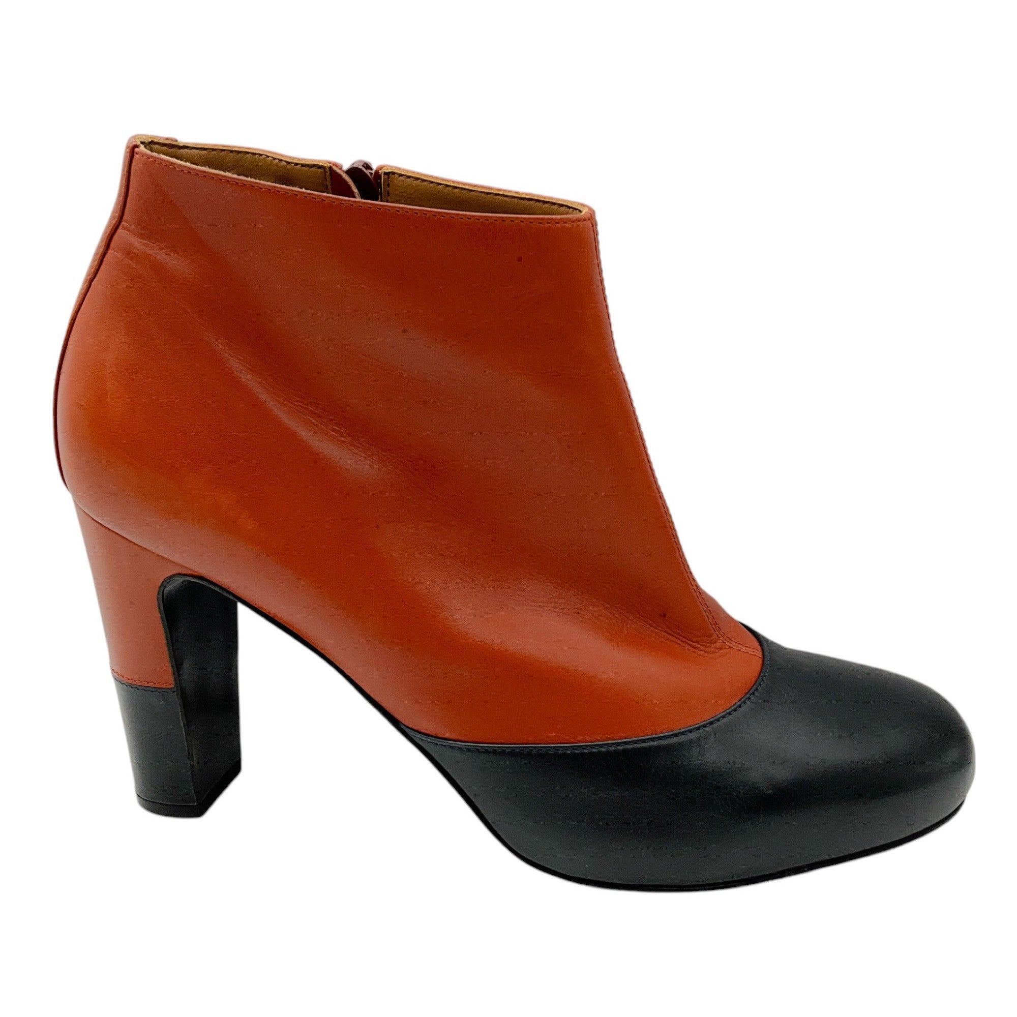 Hermes Brown & Black Two-Tone Round Toe Leather Ankle Boots - Stylish Women's Fashion Booties for Office, Party & Everyday Wear
