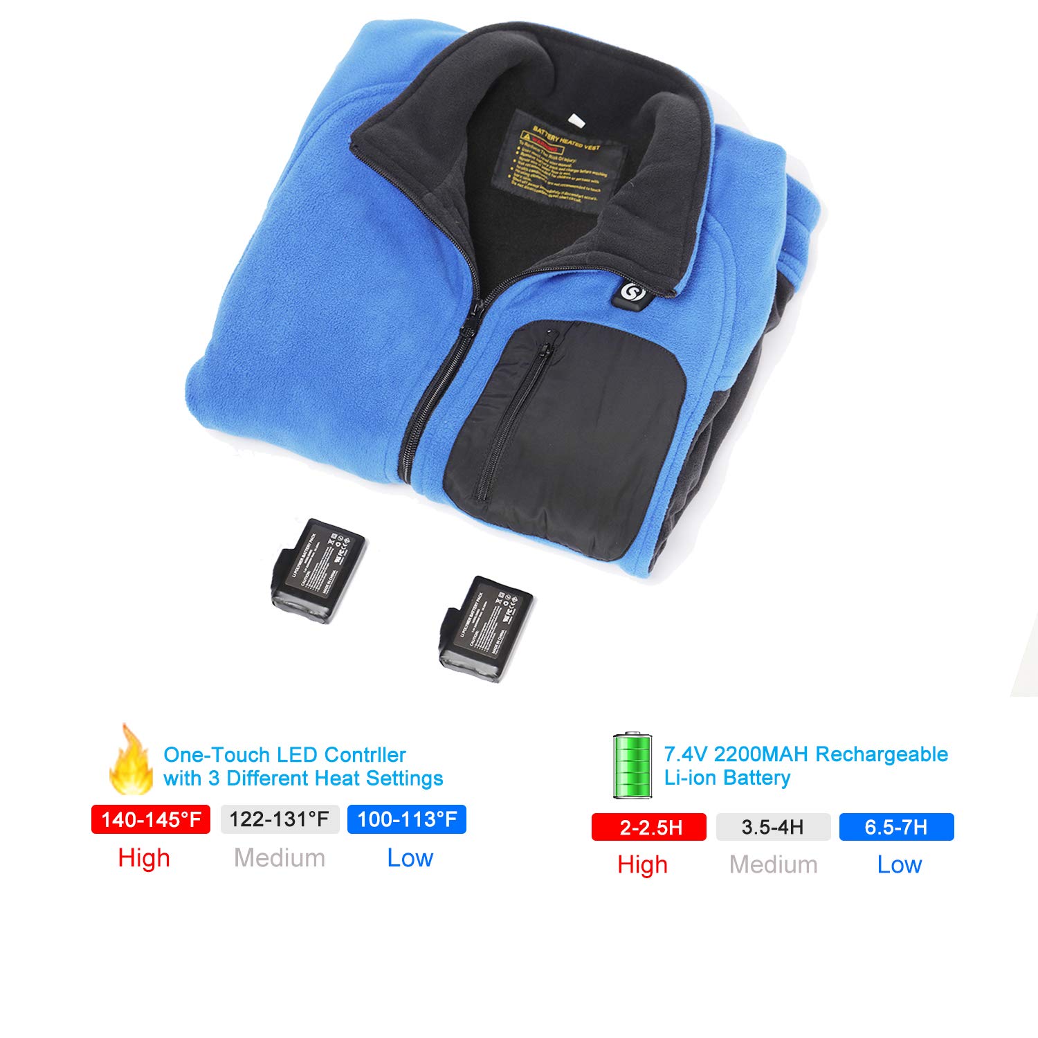 Rechargeable 7.4V 2200mAh LiPo Battery Pack for Heated Gloves, Socks & Jackets - 2 Pack - Keep Warm in Winter Outdoor Activities