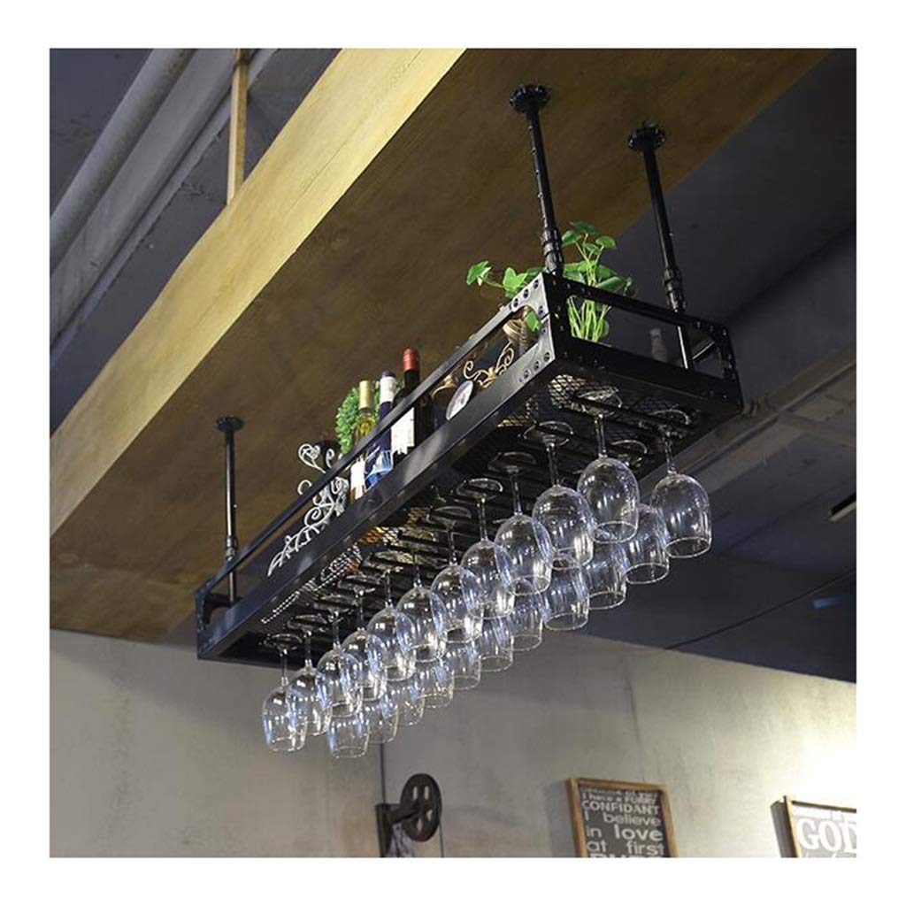 Black European Style Wall Mounted Wine Glass Rack - 120x35cm Upside Down Hanging Goblet Holder for Bar, Kitchen & Dining Room Storage - Durable Household Stemware Organizer for Wine Enthusiasts & Entertaining
