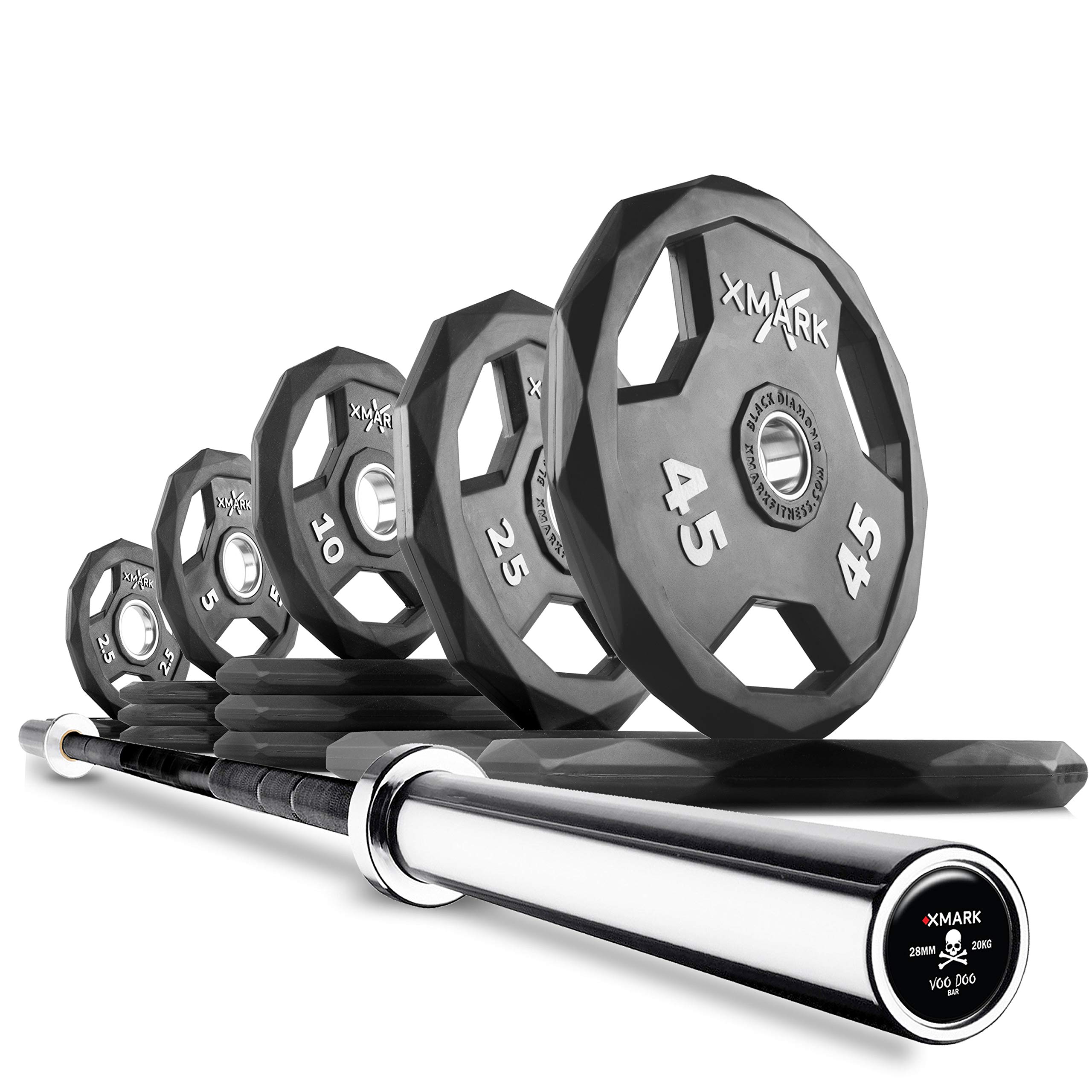 XMark Olympic Weight Set with 7' Olympic Barbell Bar - 300LB Black Diamond Weight Plates for Strength Training & Home Gym Workouts - Perfect for Powerlifting, CrossFit & Bodybuilding