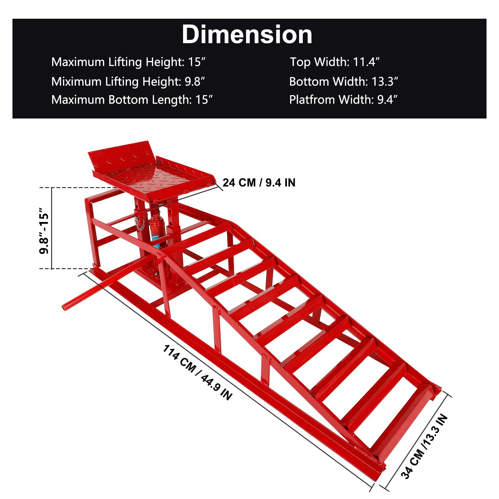 2 Pack 5 Ton Low Profile Hydraulic Car Ramps - Heavy Duty Auto Truck Service Ramps for Vehicle Maintenance & Repair - Perfect for Oil Changes, Tire Rotation & Underbody Work (Red)