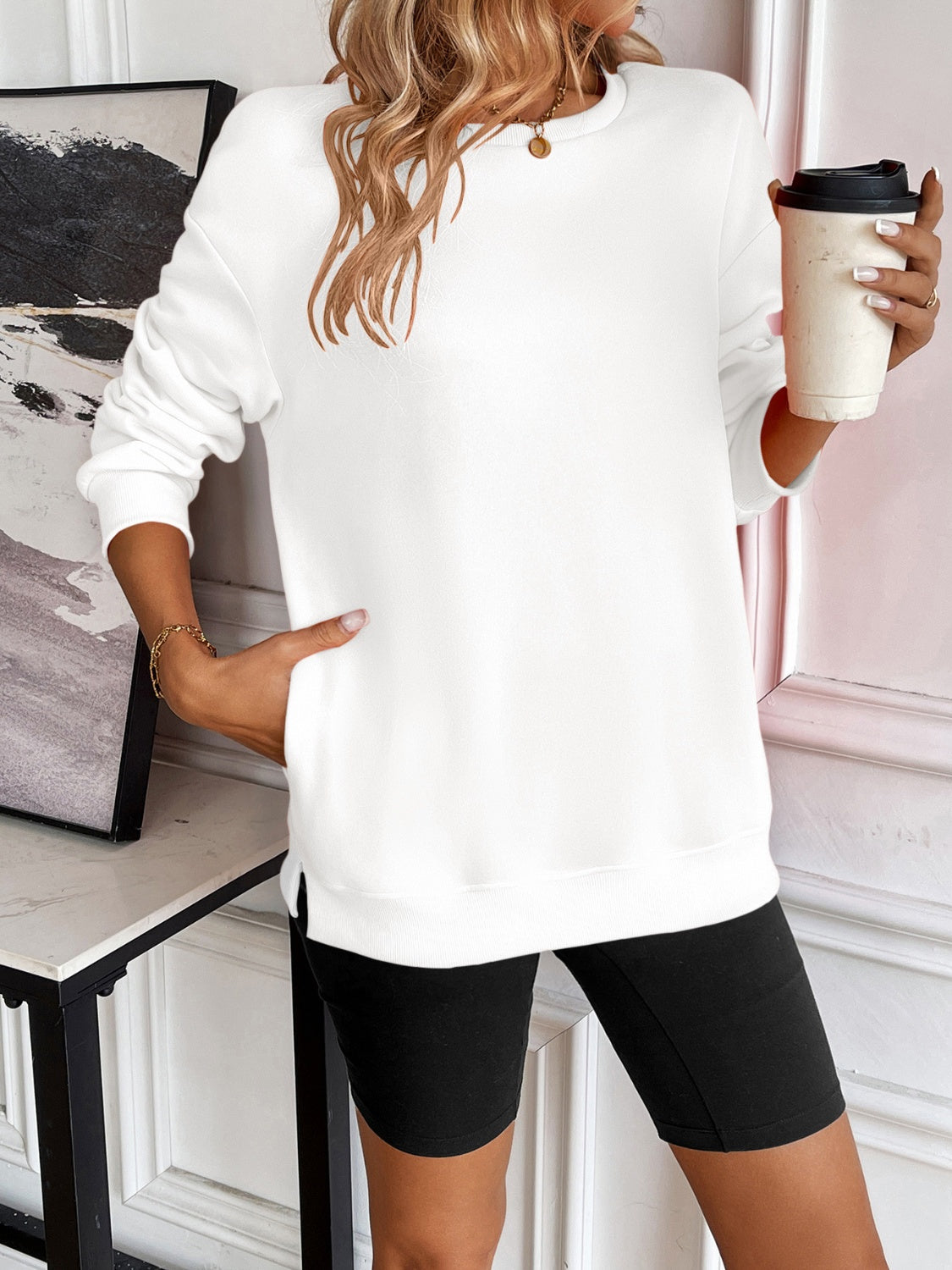 Ivy Lane Women's Round Neck Long Sleeve Sweatshirt - Soft Casual Pullover for Fall & Winter, Perfect for Coffee Dates, Work from Home & Weekend Outfits