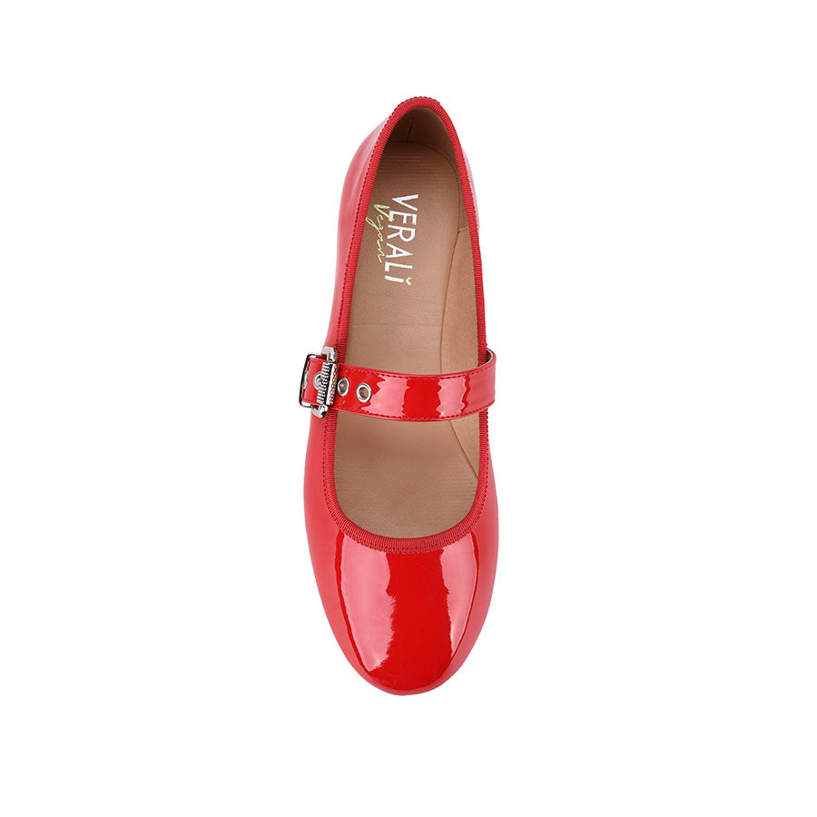 **Red Patent Leather Mary Jane Flats for Women - Comfortable Buckled Ballet Shoes for Work, School & Casual Outfits**